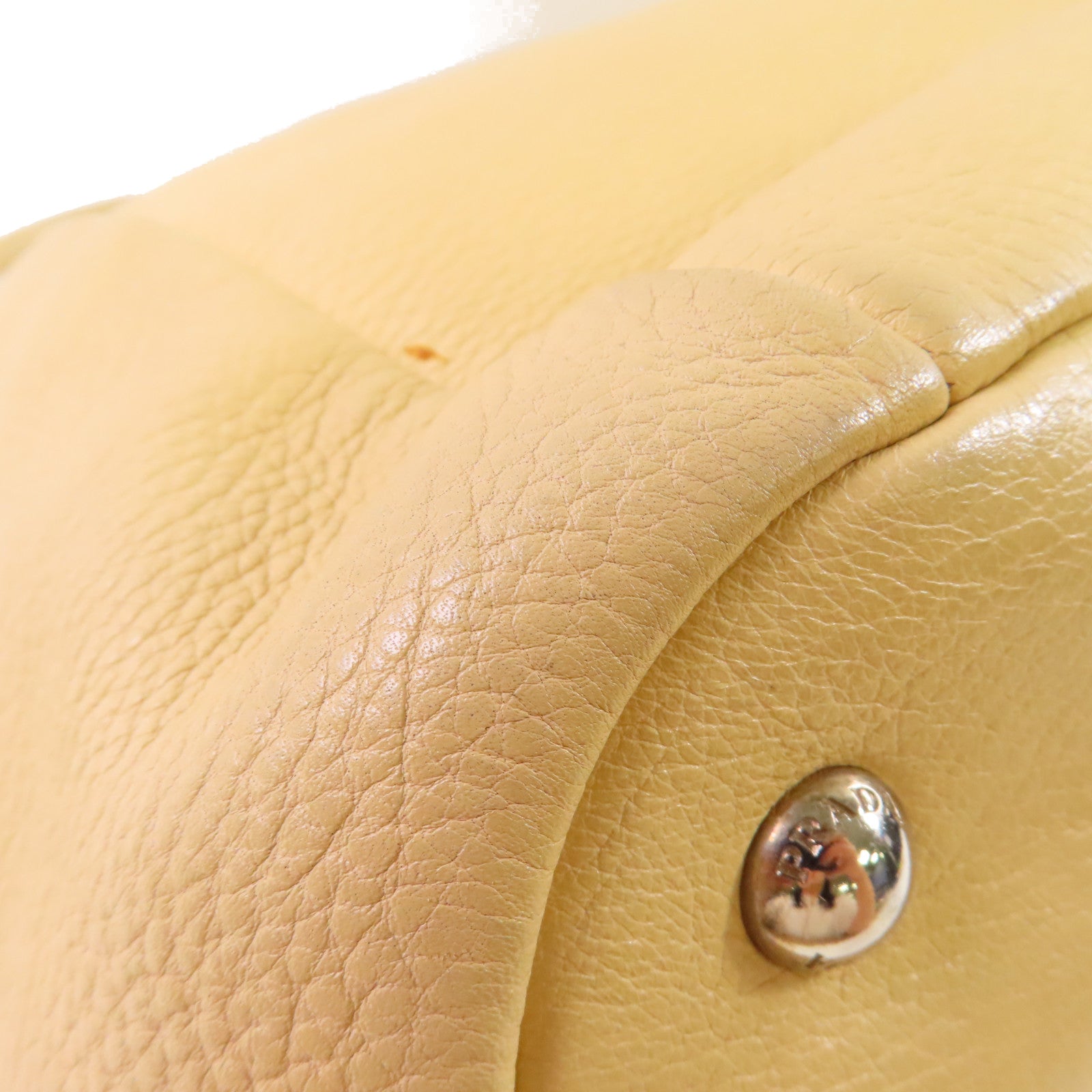 PRADA 牛皮皮革2Way Shoulder Bag銀扣手挽肩背兩用袋杏色