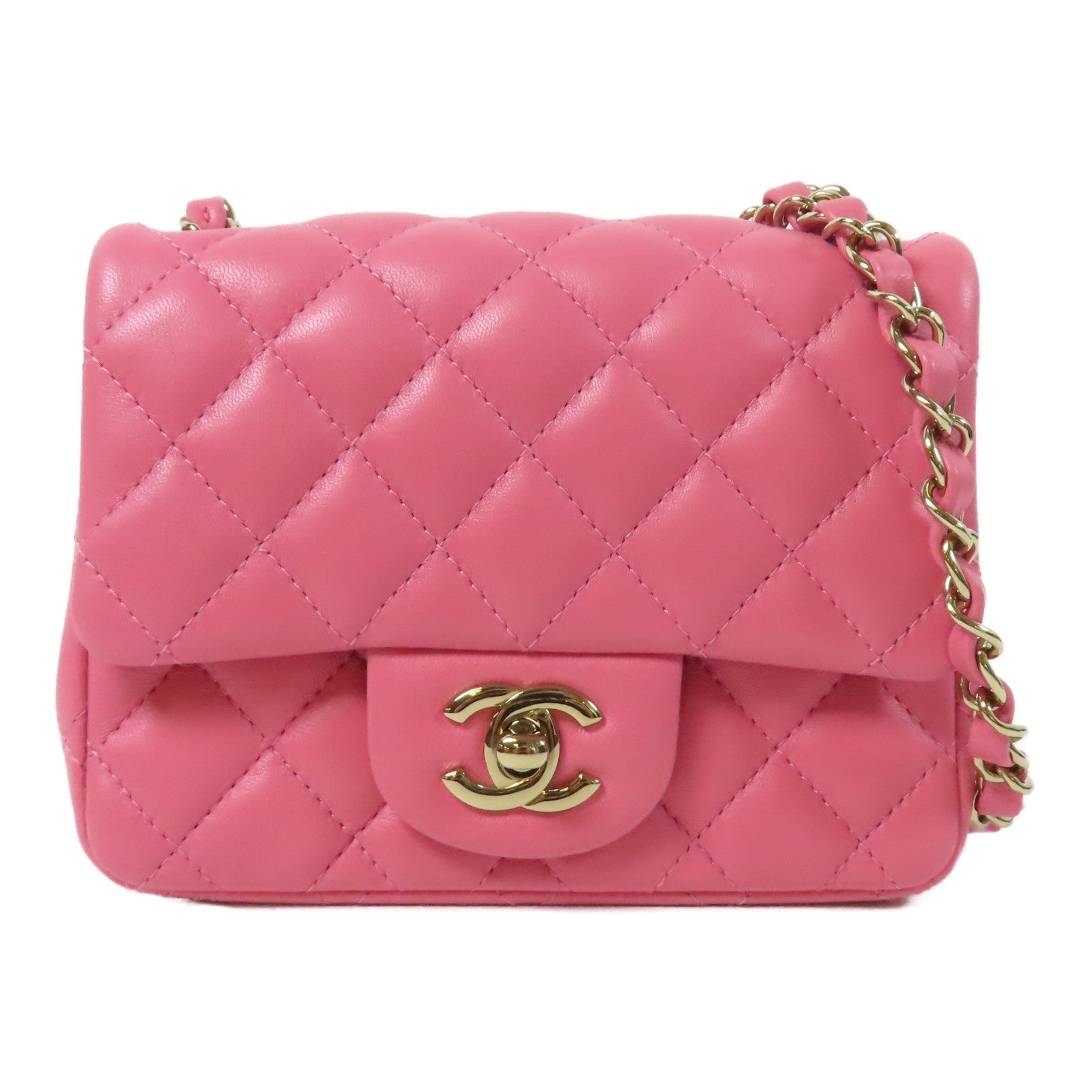 CHANEL 菱格羊皮皮革Chain Shoulder Bag金扣鏈帶肩背袋粉紅色