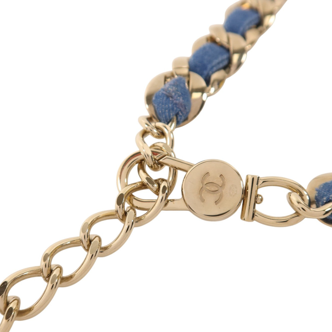 CHANEL 金屬/牛仔布Chain Belt金扣腰帶