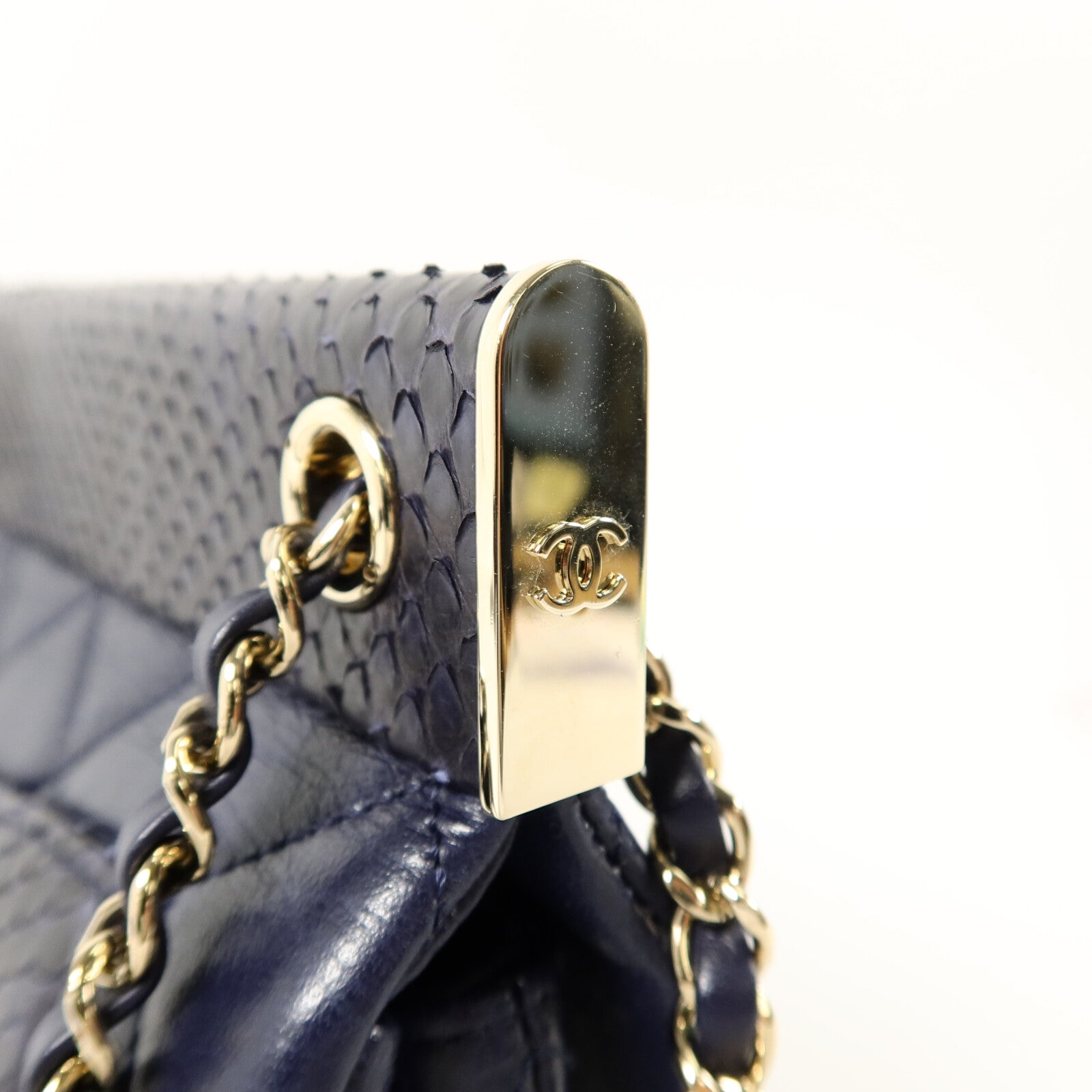 CHANEL Python/羊皮皮革Classic Frame Flap Bag鏈帶肩背袋