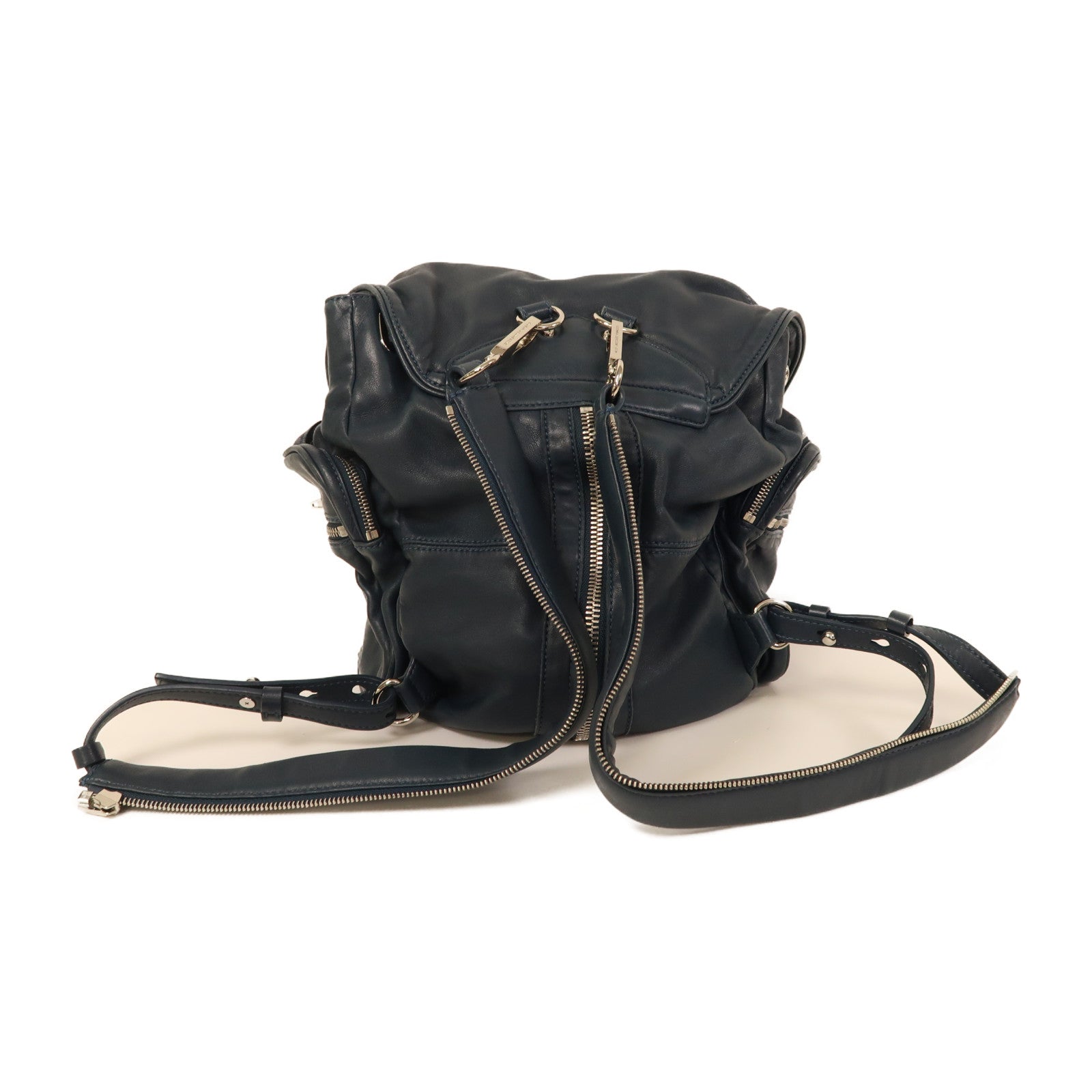 T by ALEXANDER WANG 羊皮皮革Alexander Wang Backpack銀扣背包藍色