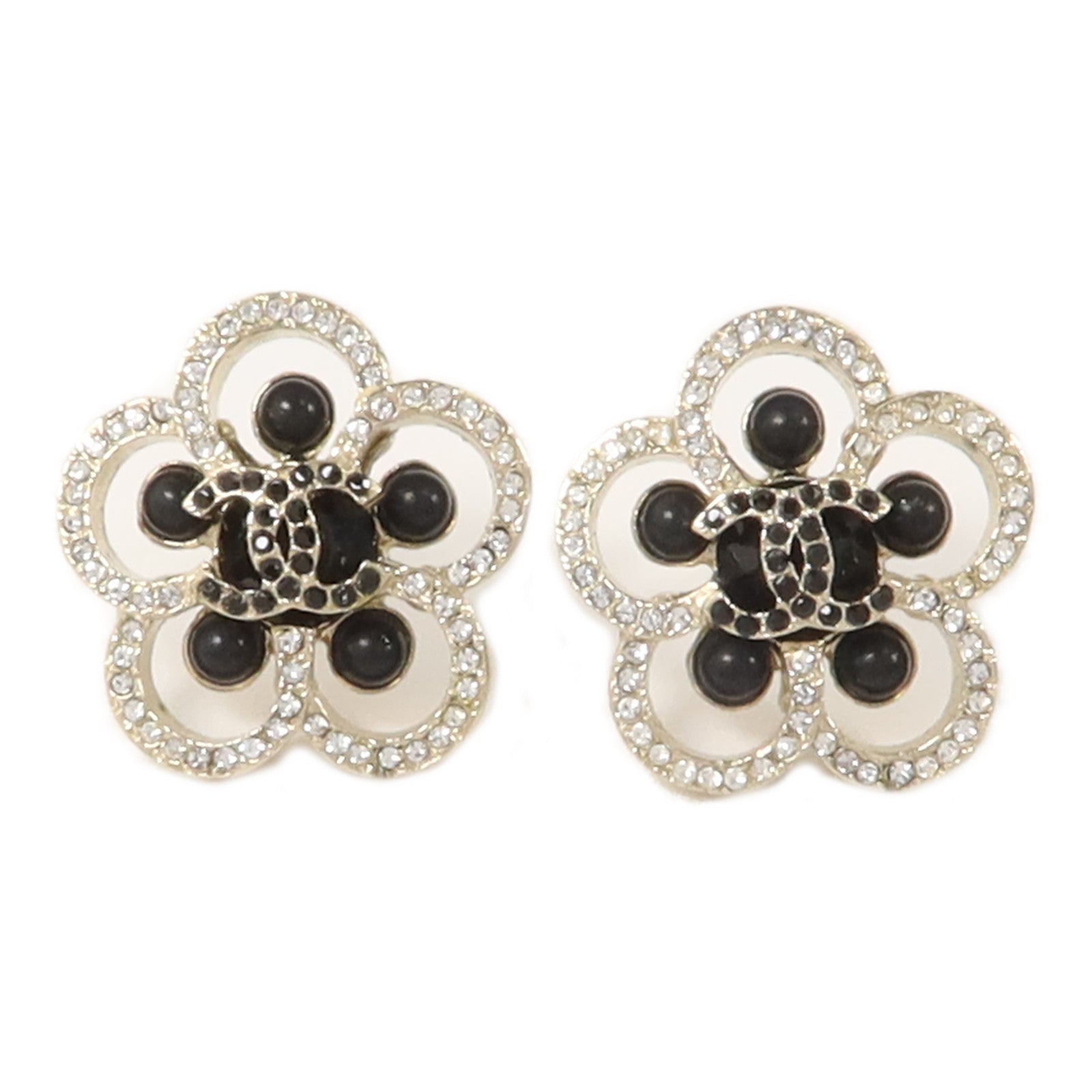 CHANEL 金屬/水晶Camelia Earrings耳環