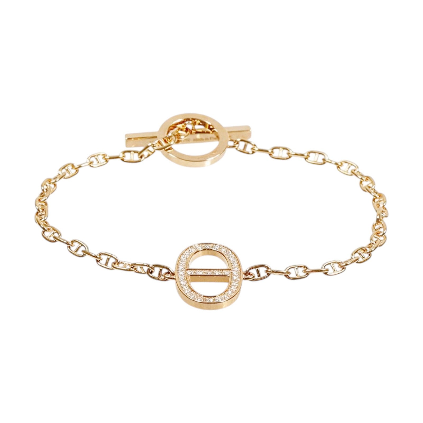 HERMES 18K玫瑰金Chaine d'ancre Contour Bracelet鑽石手鏈