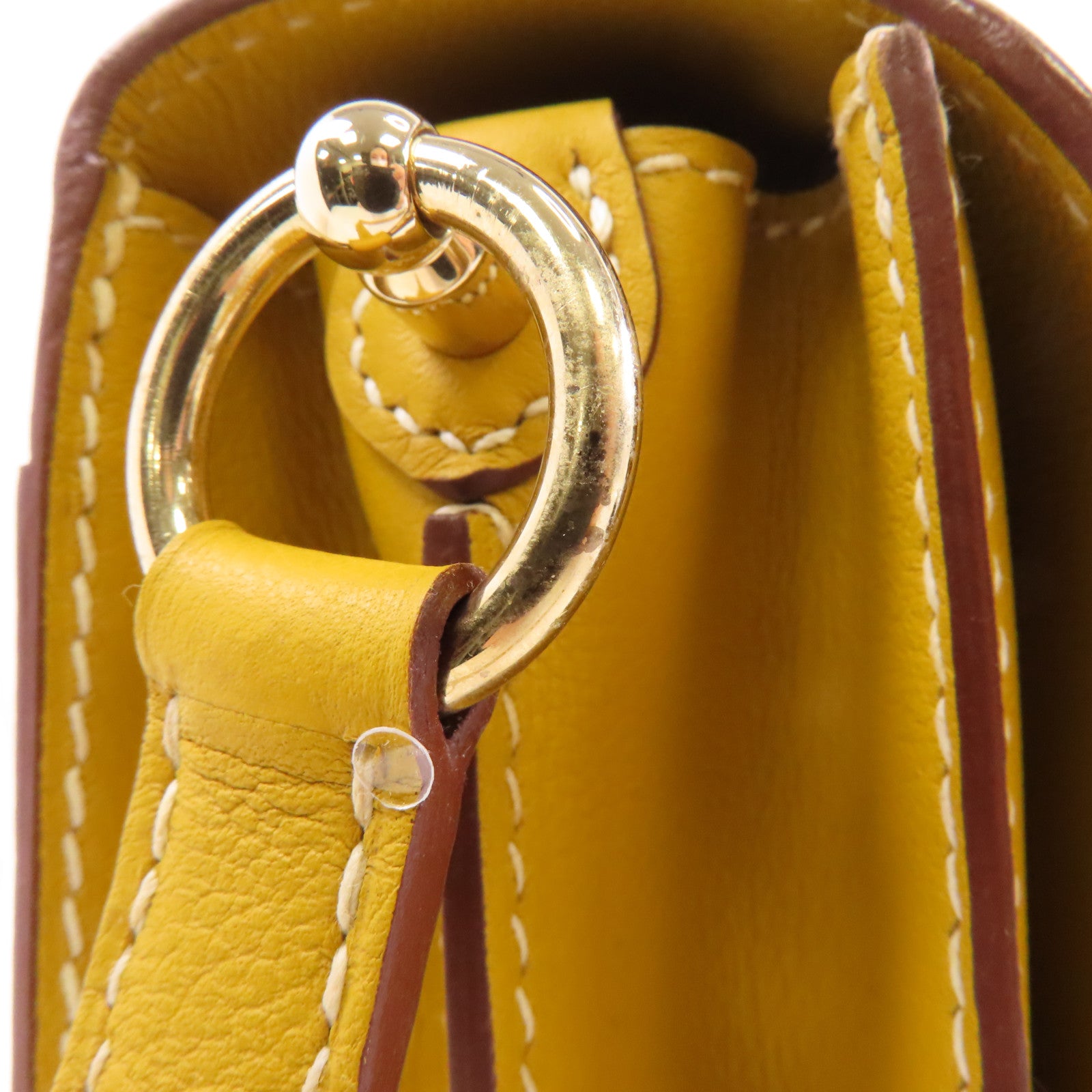 HERMES Evercolor皮革Roulis 23金扣肩背袋Jaune Ambre/黃色