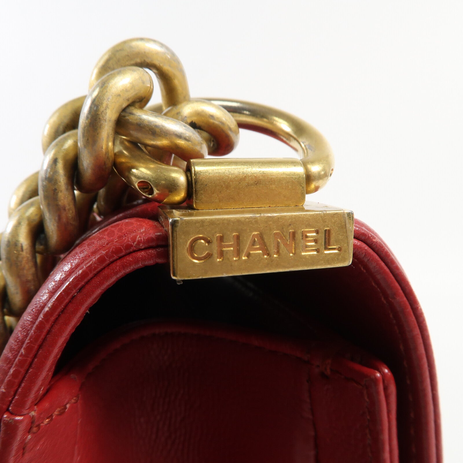 CHANEL 牛皮皮革Boy 25金扣鏈帶肩背袋