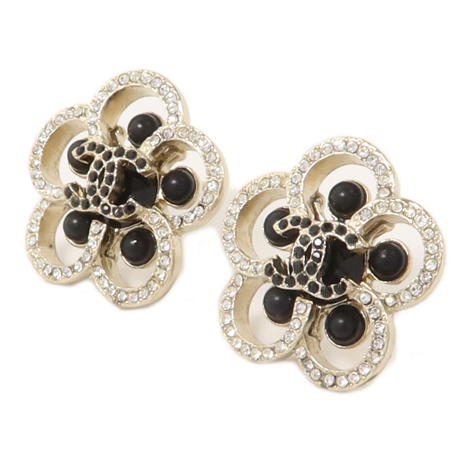 CHANEL 金屬/水晶Camelia Earrings耳環