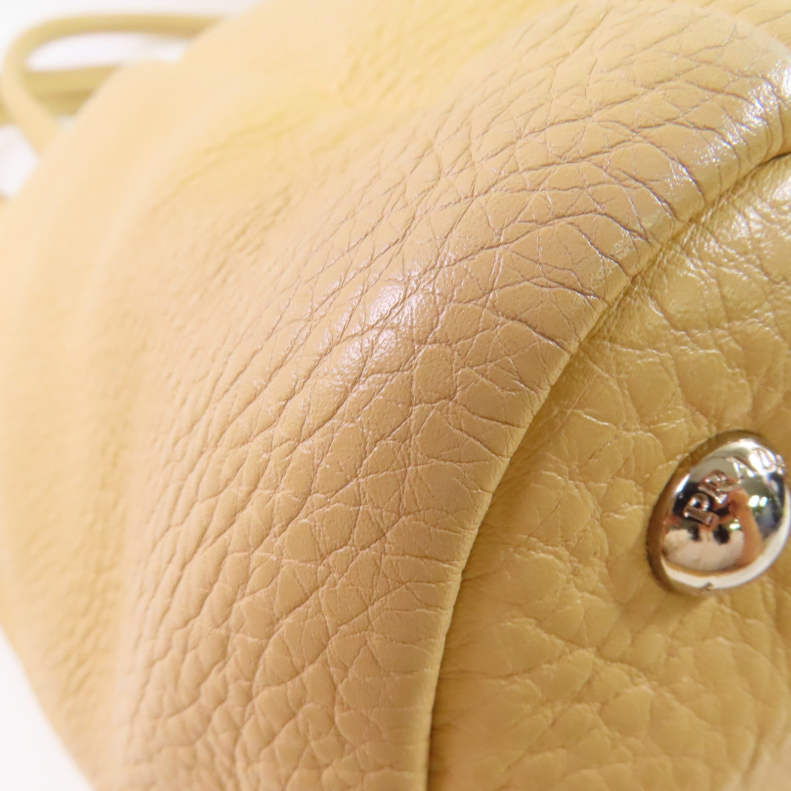 PRADA 牛皮皮革2Way Shoulder Bag銀扣手挽肩背兩用袋杏色