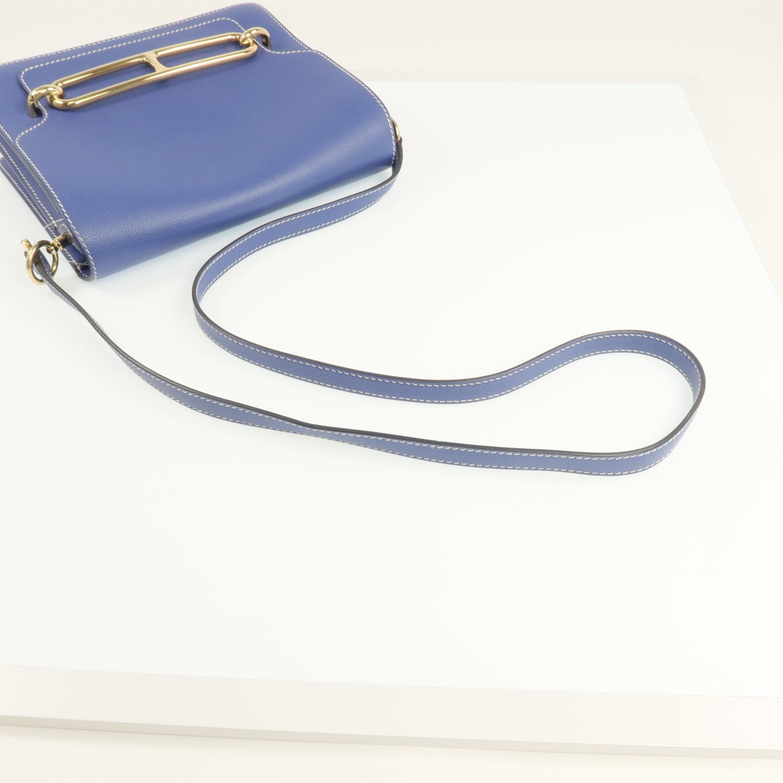 HERMES Evercolor皮革Roulis 23金扣肩背袋Bleu Brighton