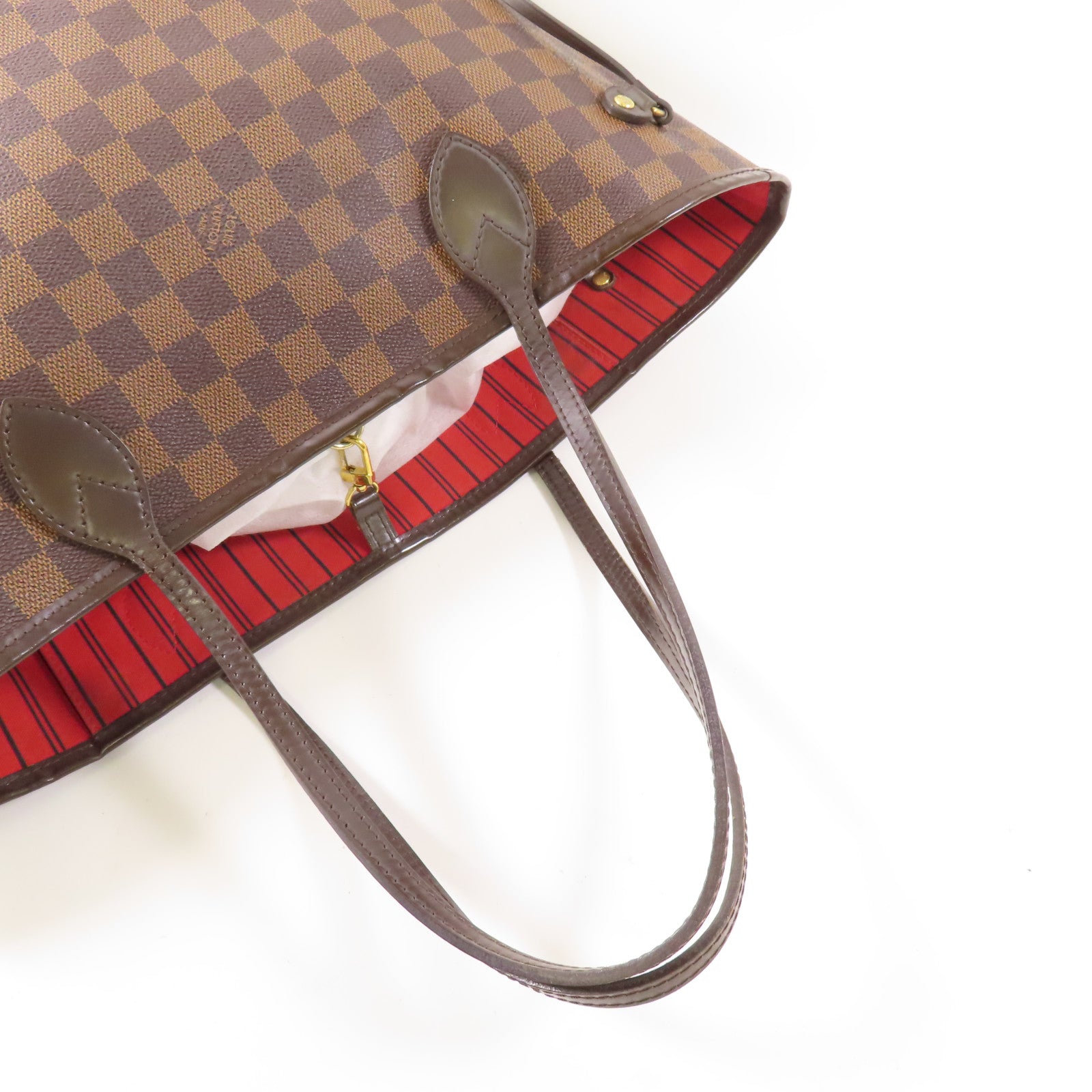 LOUIS VUITTON Damier Neverfull MM金扣肩背袋/手挽袋棕色
