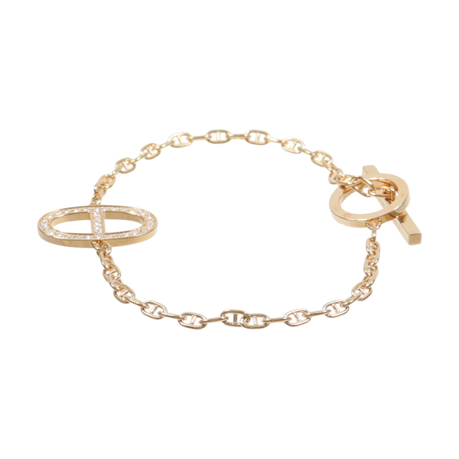 HERMES 18K玫瑰金Chaine d'ancre Contour Bracelet鑽石手鏈