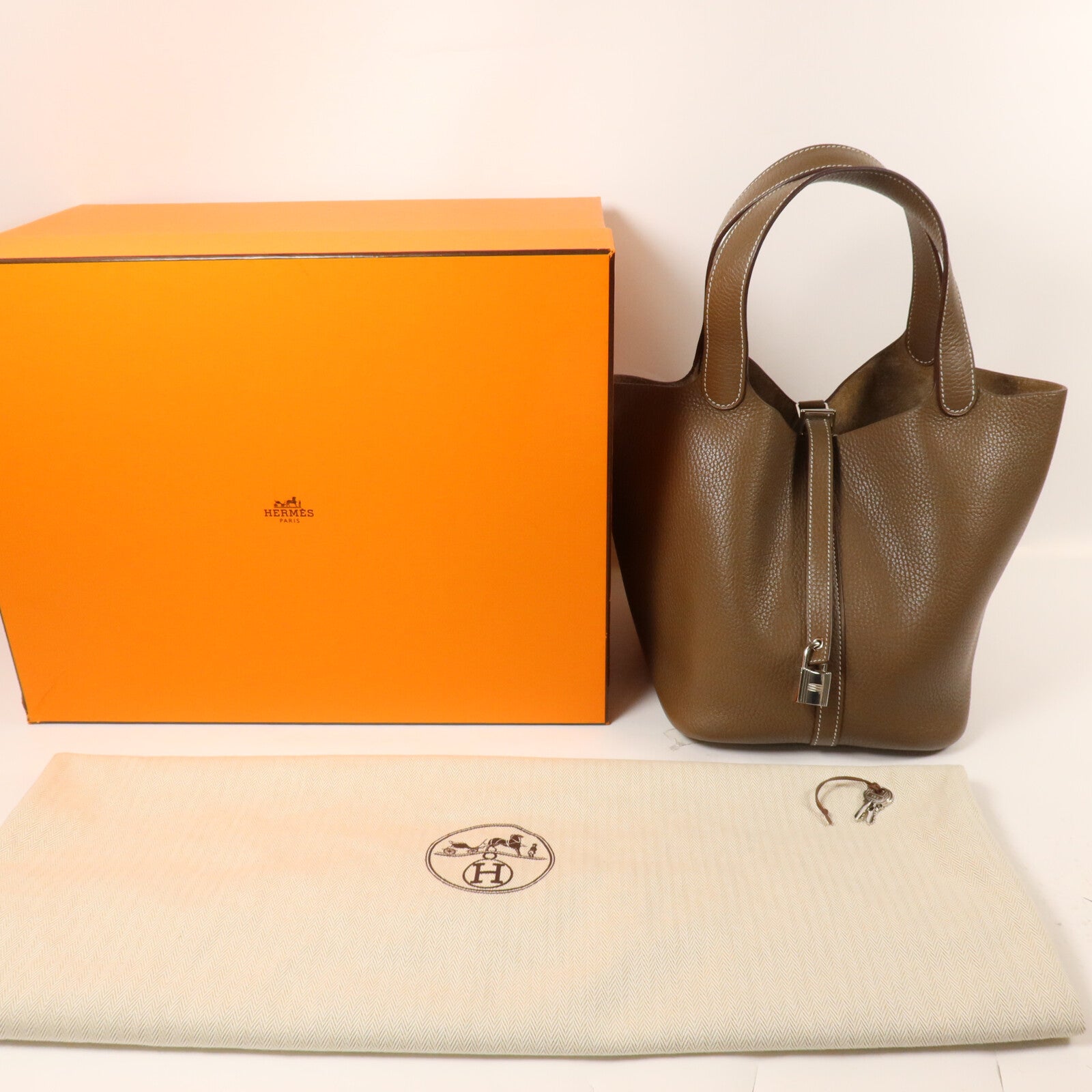 HERMES Clemence皮革Picotin MM手挽袋Etoupe