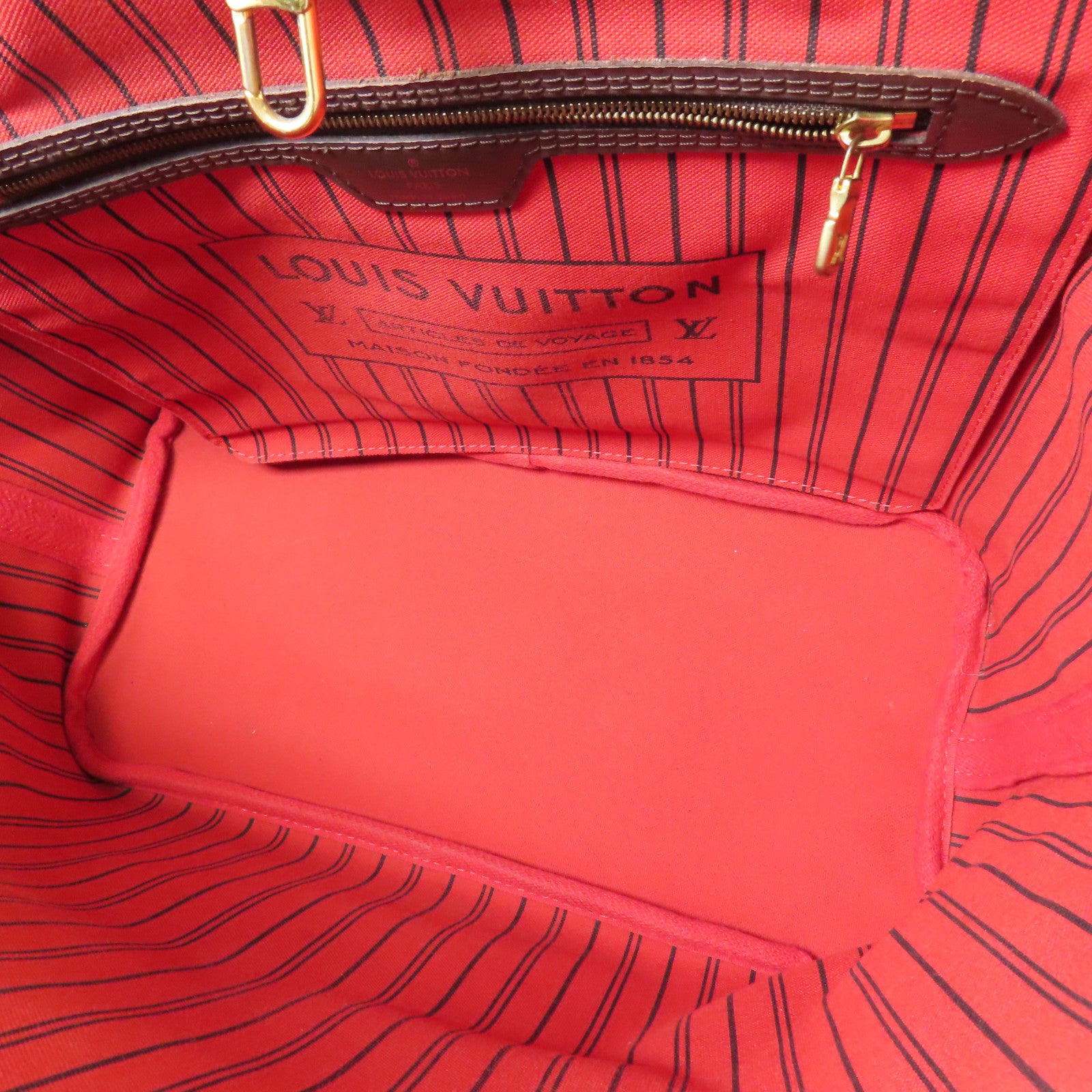 LOUIS VUITTON Damier Neverfull MM金扣肩背袋/手挽袋棕色