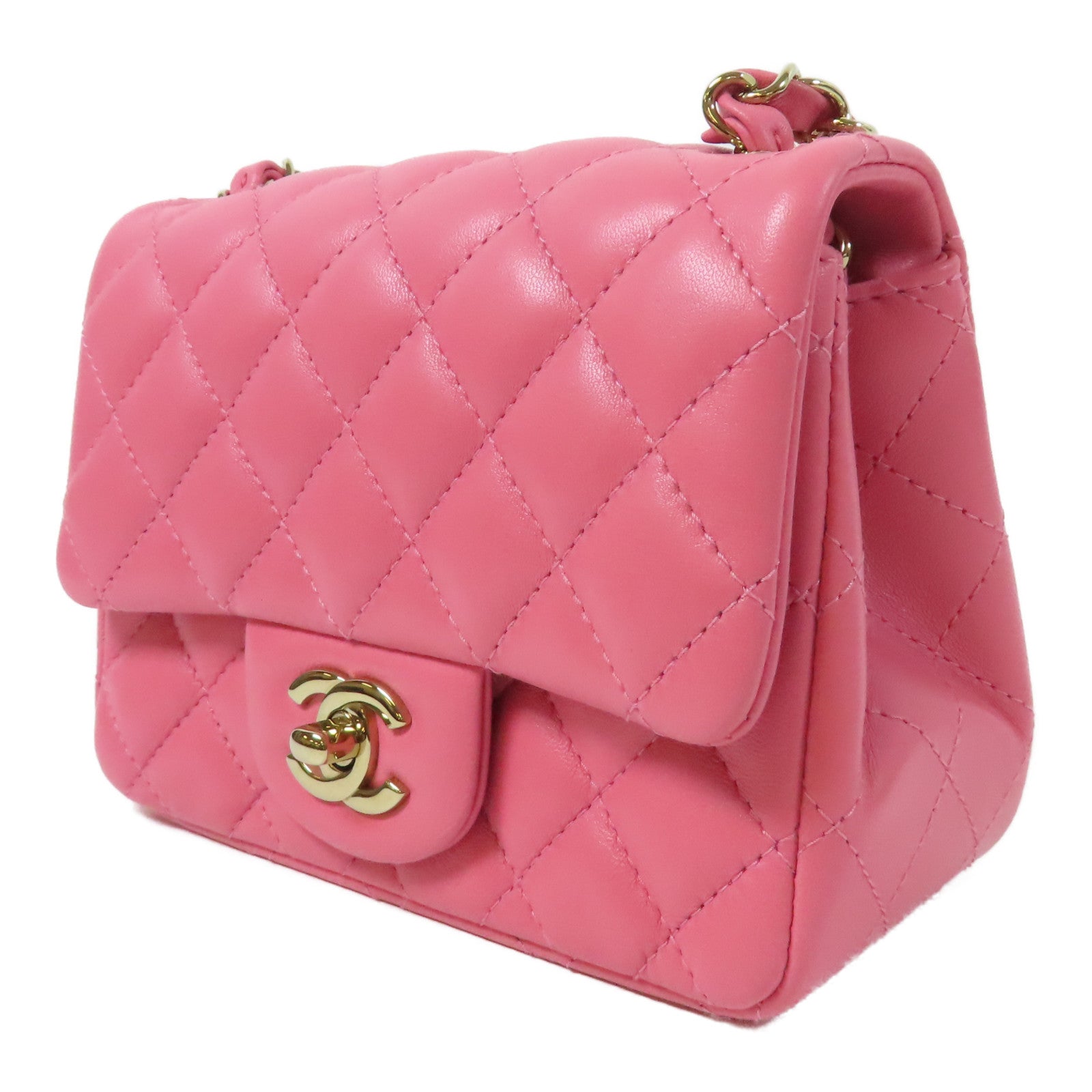 CHANEL 菱格羊皮皮革Chain Shoulder Bag金扣鏈帶肩背袋粉紅色