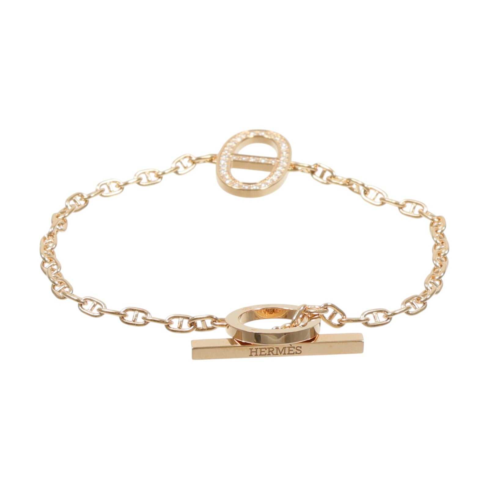 HERMES 18K玫瑰金Chaine d'ancre Contour Bracelet鑽石手鏈