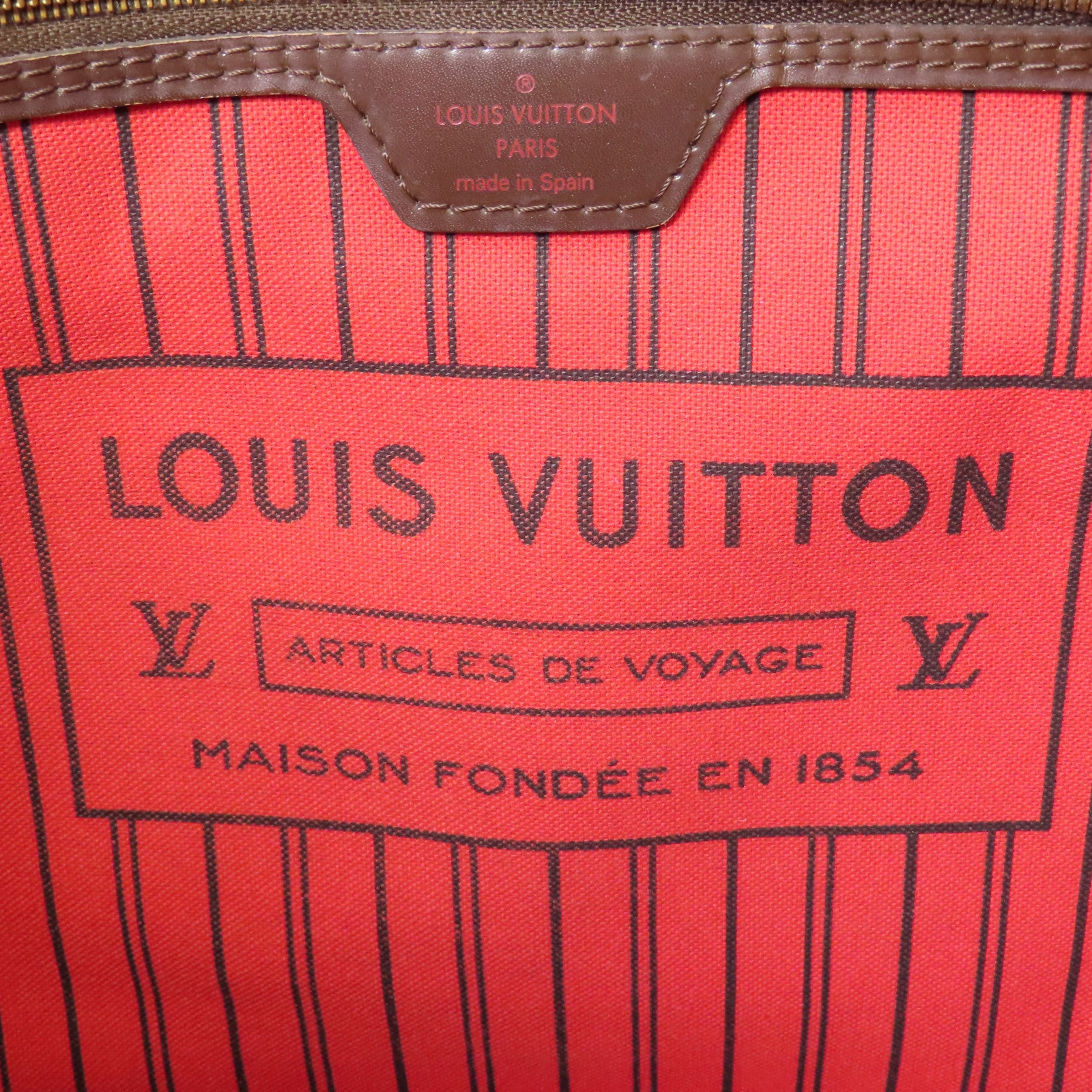 LOUIS VUITTON Damier Neverfull MM金扣肩背袋/手挽袋棕色