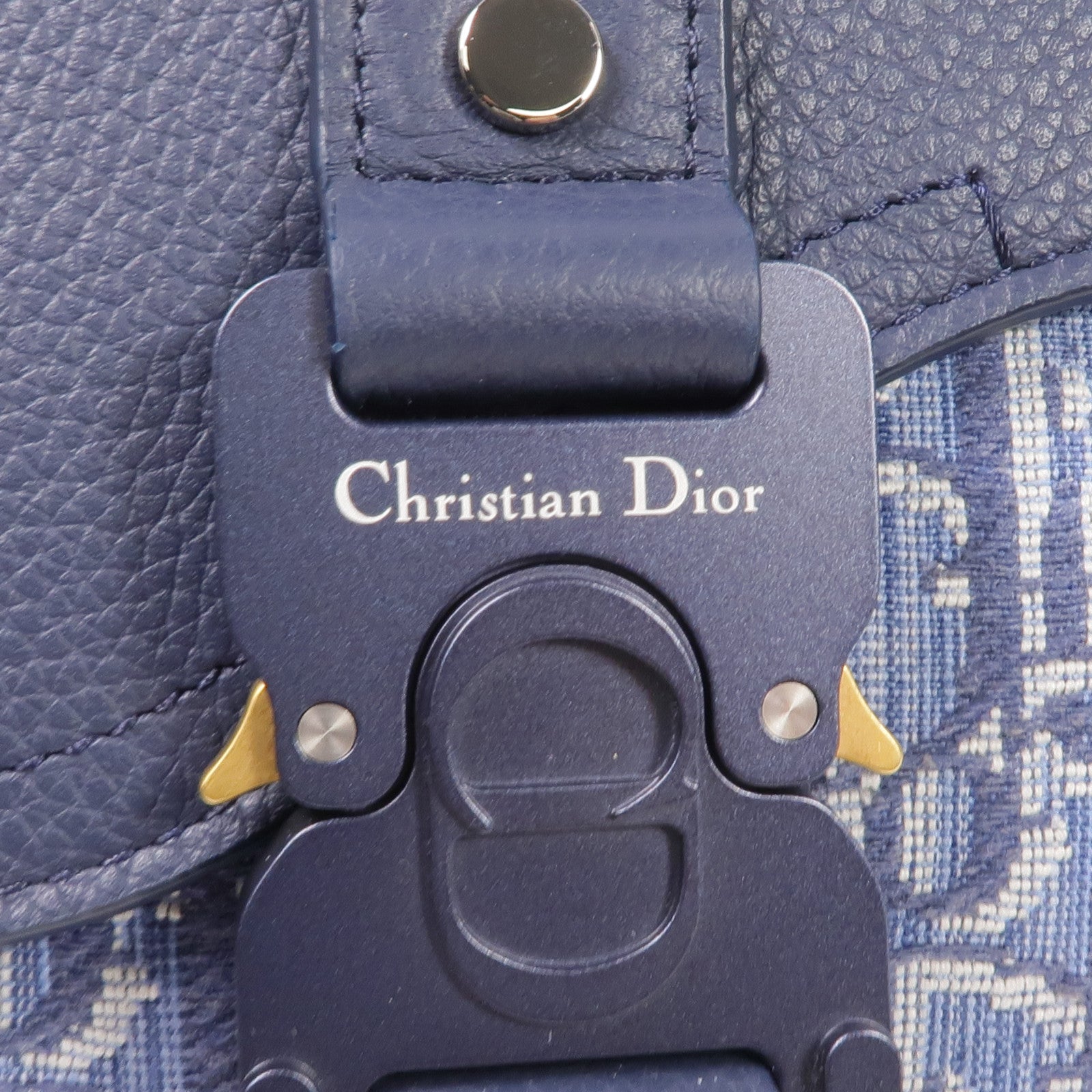Dior 帆布/牛皮皮革Mini Saddle Messenger Bag金扣肩背袋