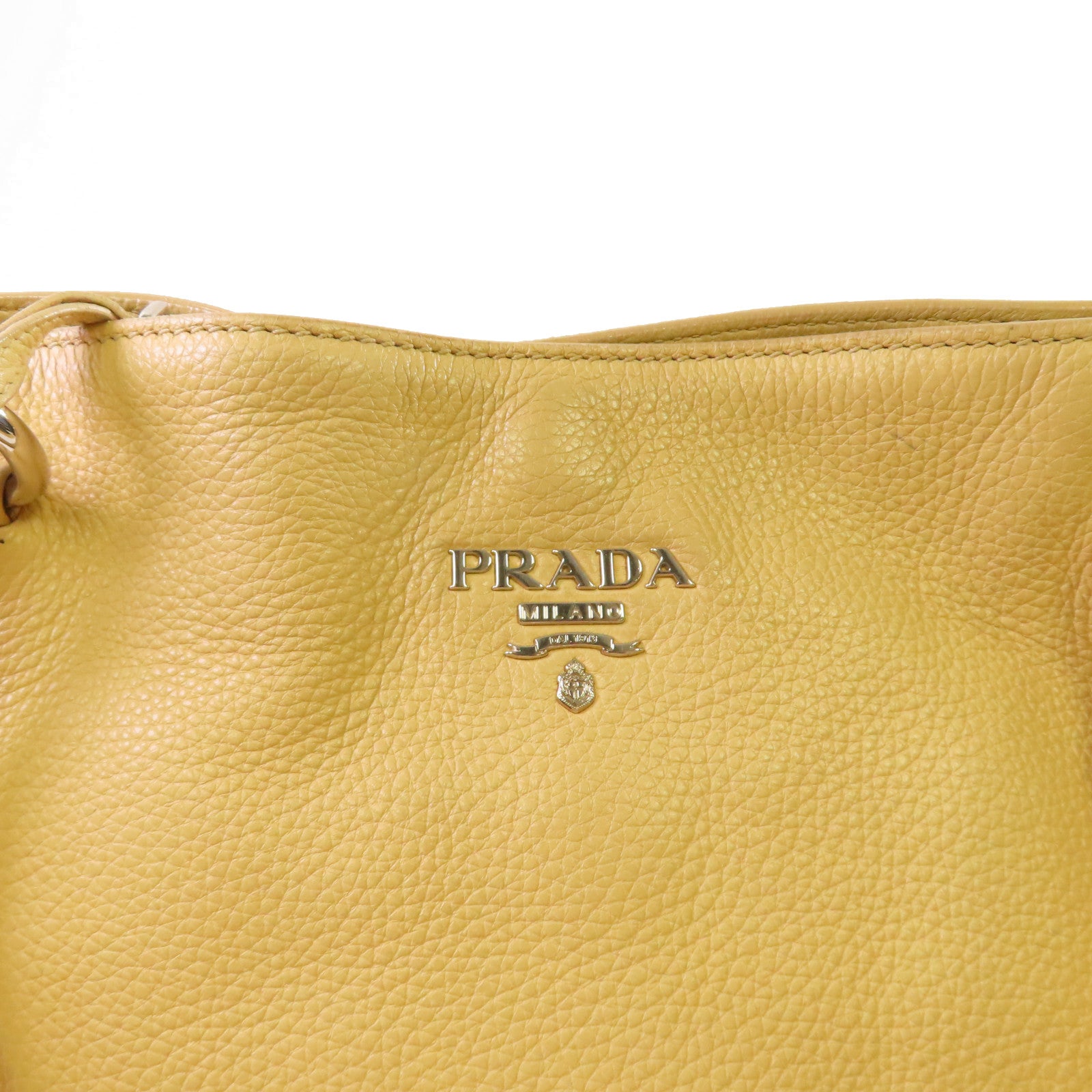 PRADA 牛皮皮革2Way Shoulder Bag銀扣手挽肩背兩用袋杏色