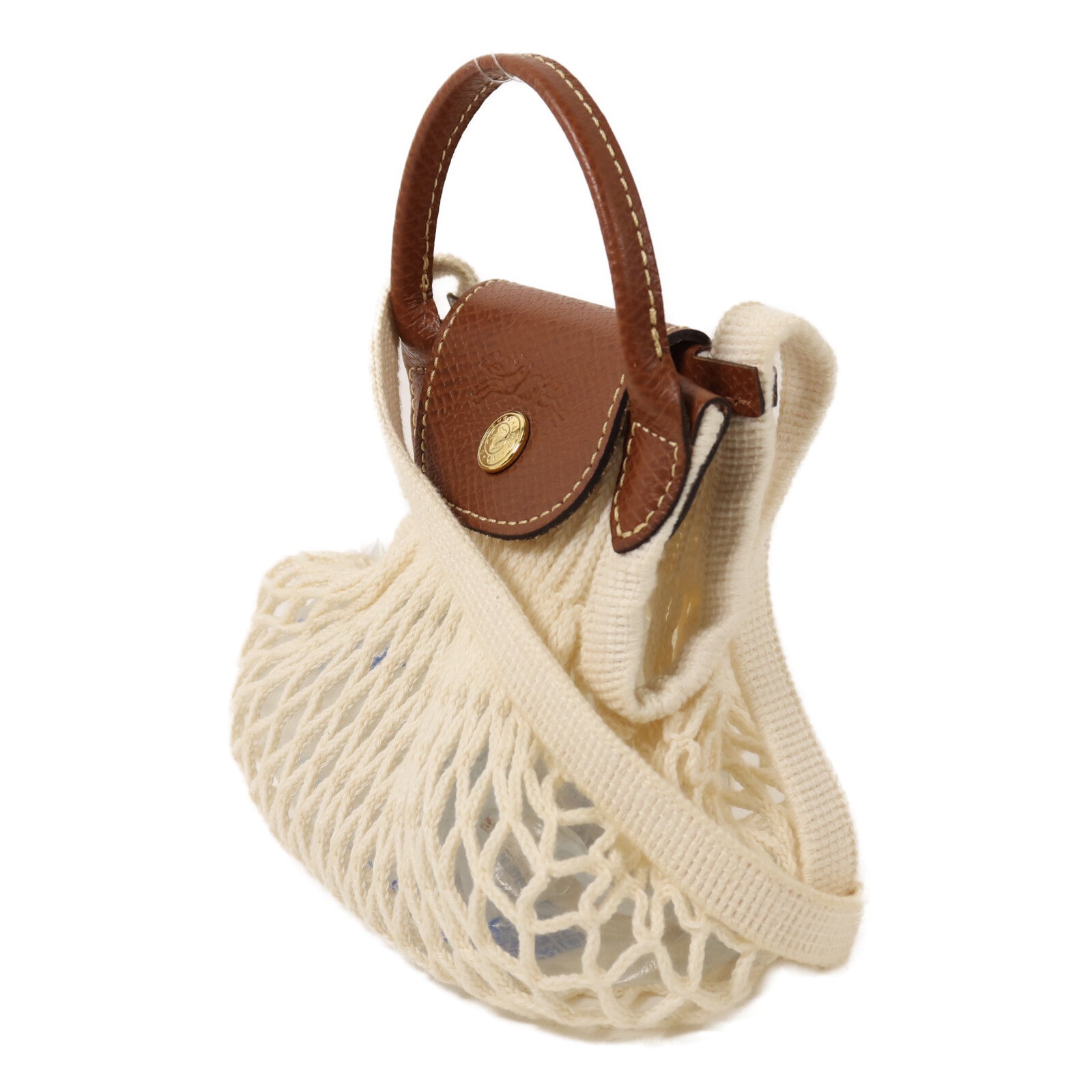 Longchamp 棉質/牛皮皮革Shoulder Bag金扣手挽肩背兩用袋