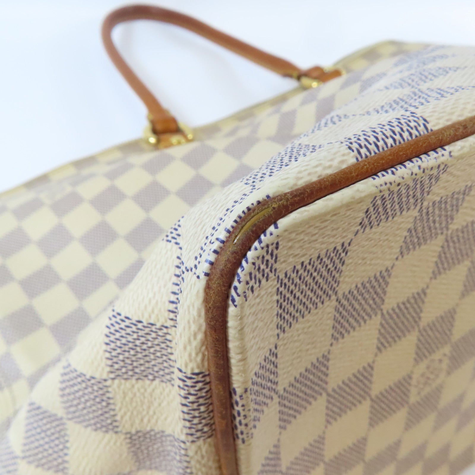 LOUIS VUITTON 【激減優惠】Damier Azur Saleya MM金扣手挽袋白色