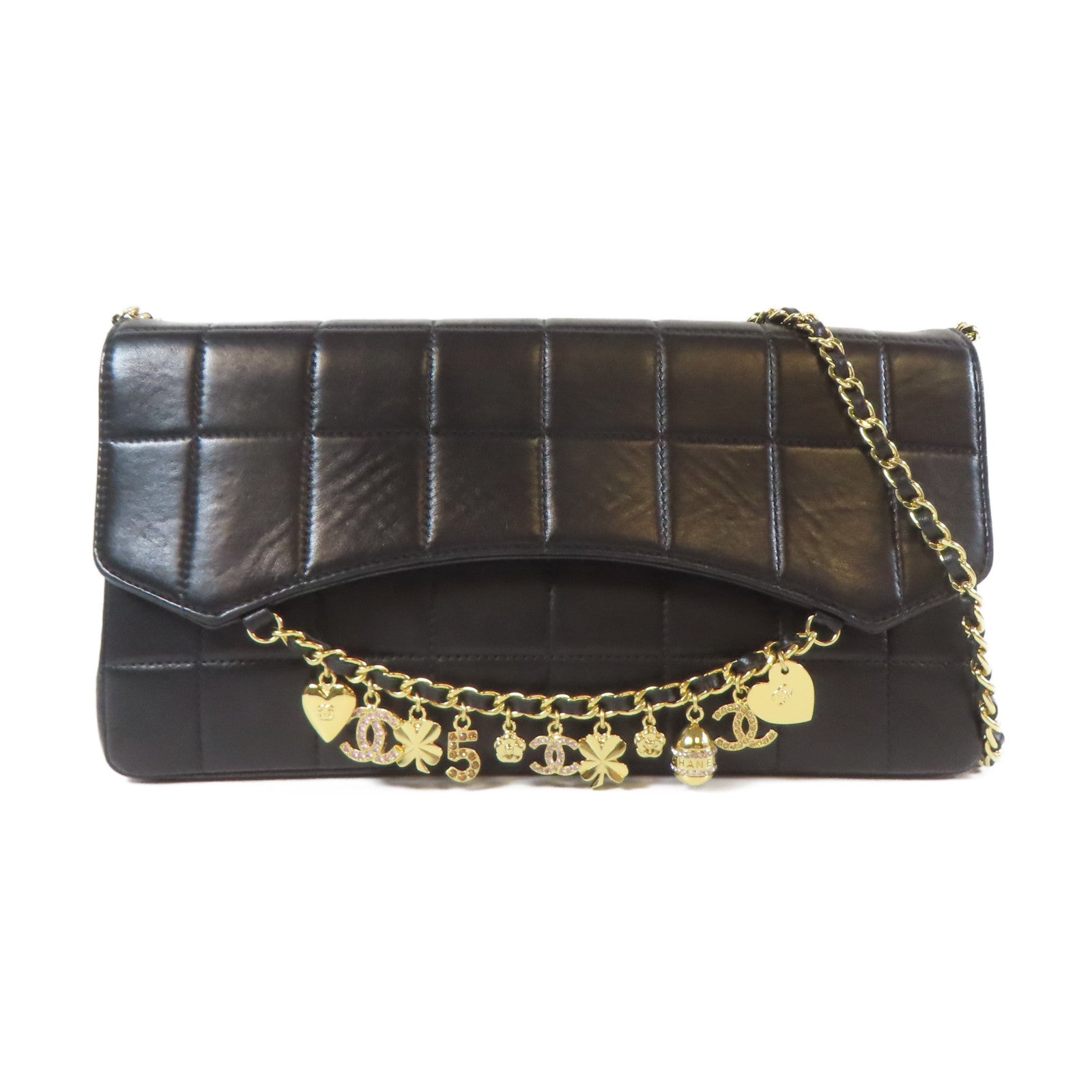 CHANEL 【激減優惠】牛皮皮革Chain Shoulder金扣肩背袋黑色