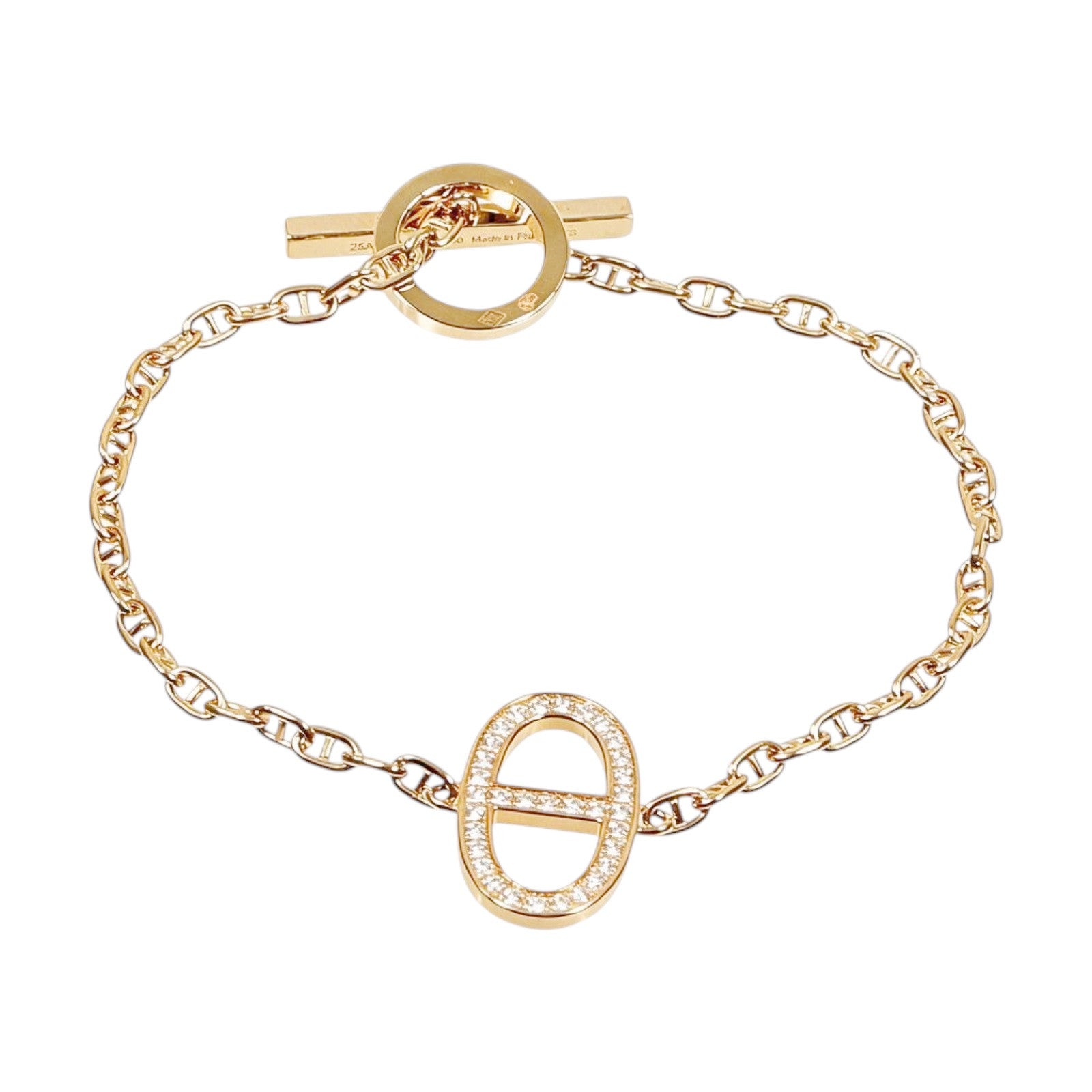 HERMES 18K玫瑰金Chaine d'ancre Contour Bracelet鑽石手鏈