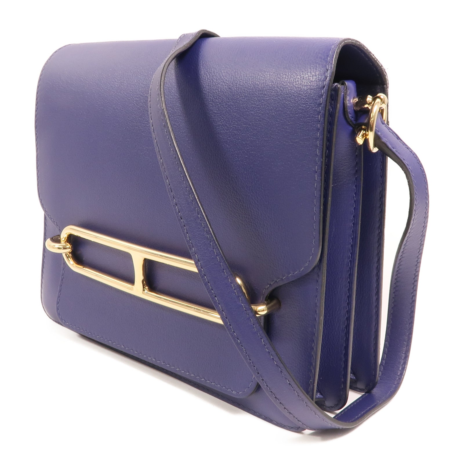 HERMES Evercolor皮革Roulis 23金扣肩背袋Bleu Electrique