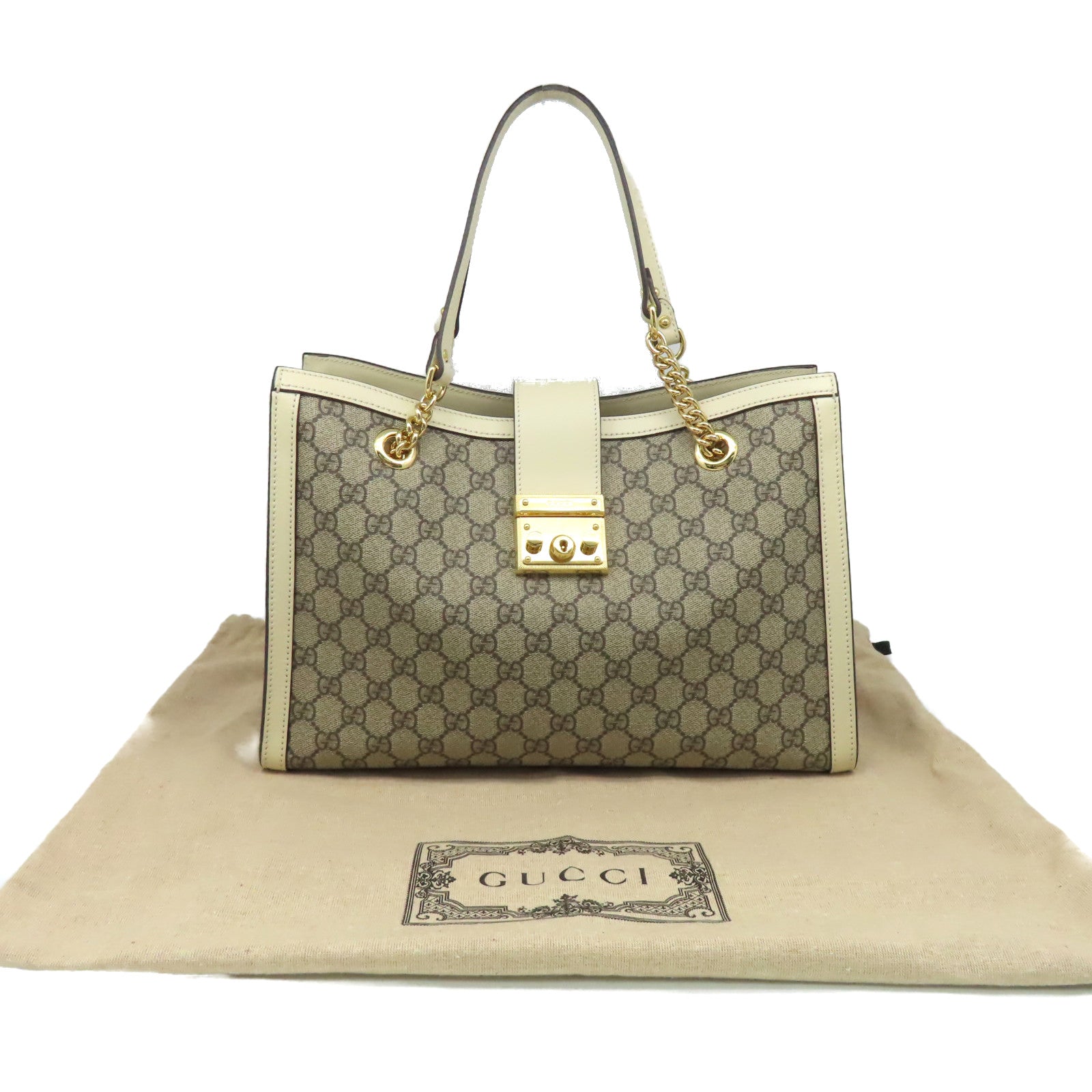 GUCCI 【激減優惠】塗層帆布Padlock GG Chain Shoulder Bag肩背袋啡色/米白色
