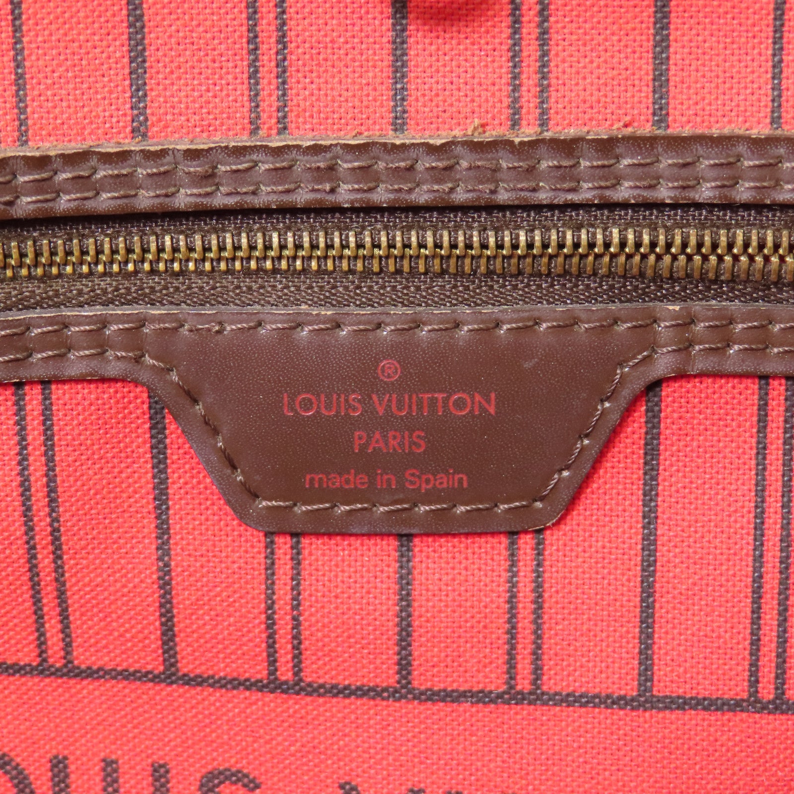 LOUIS VUITTON Damier Neverfull MM金扣肩背袋/手挽袋棕色