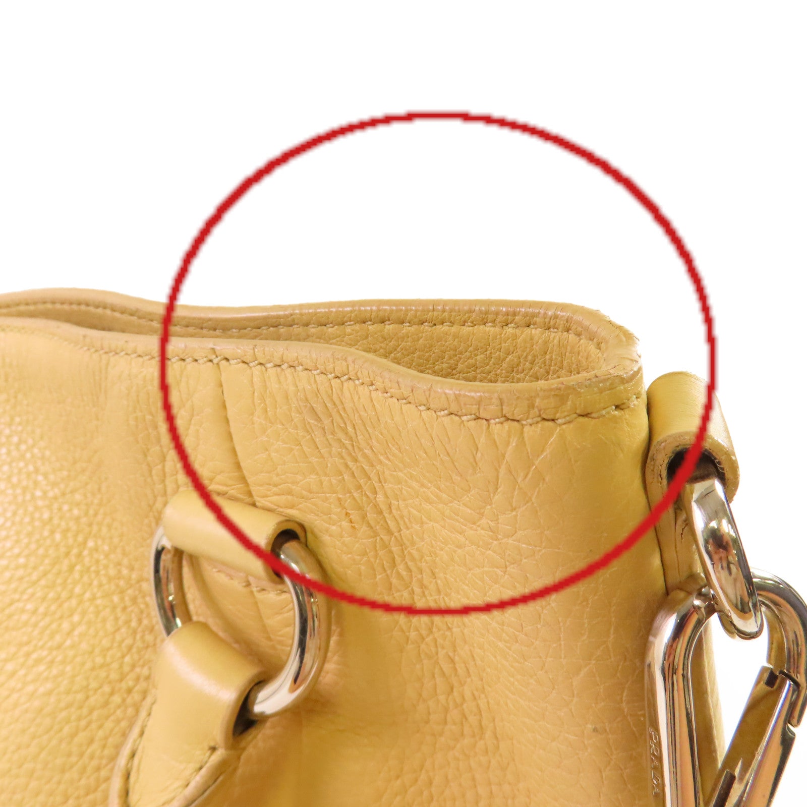 PRADA 牛皮皮革2Way Shoulder Bag銀扣手挽肩背兩用袋杏色