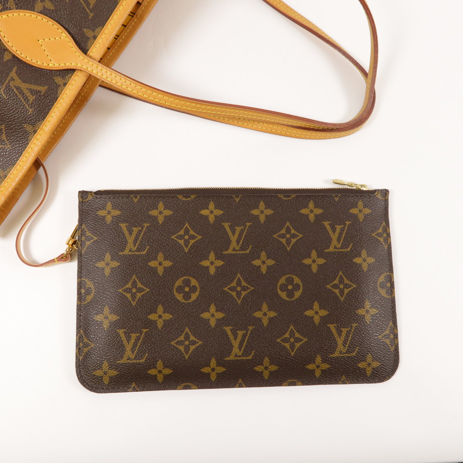 LOUIS VUITTON Monogram Neverfull MM金扣手挽袋
