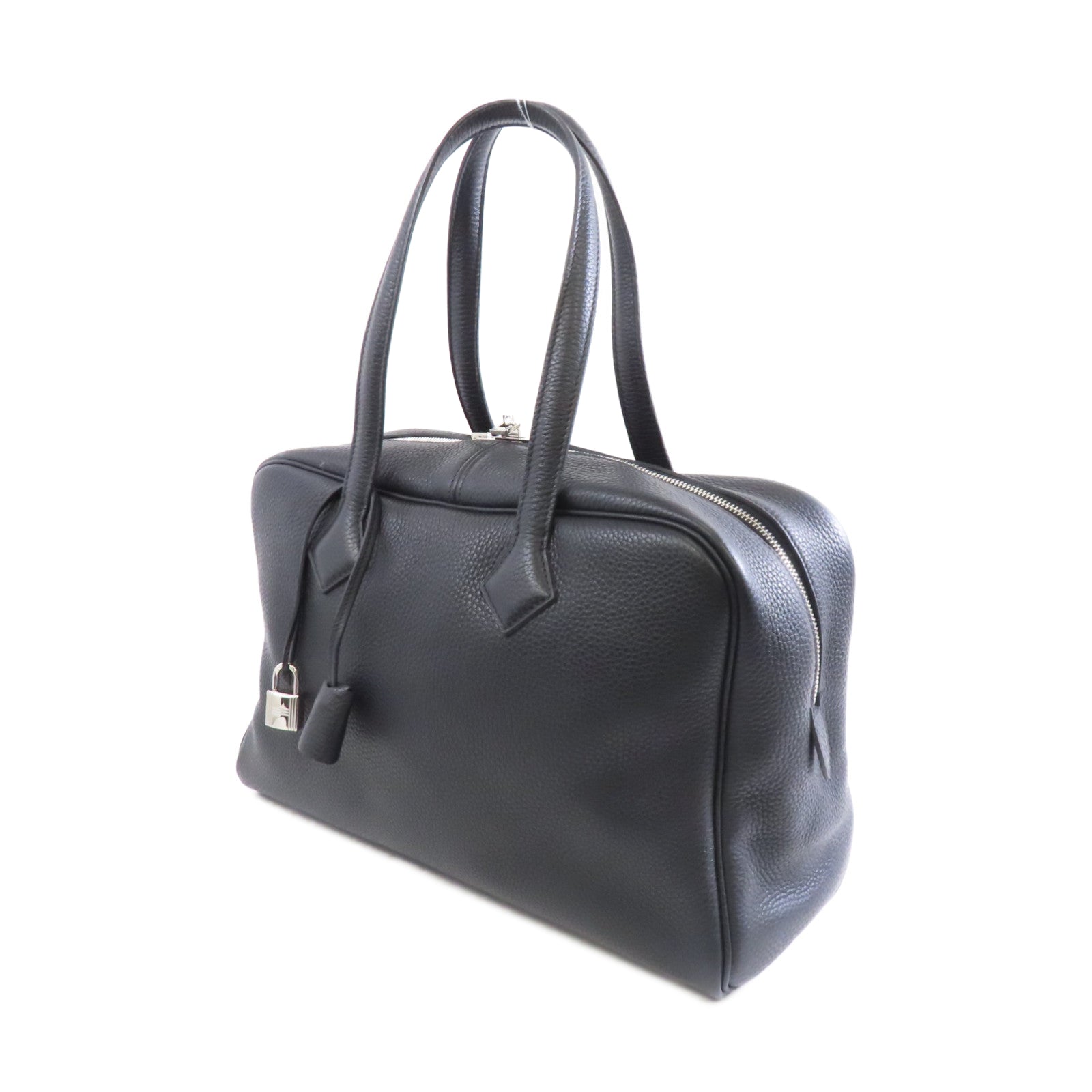 HERMES Clemence皮革Victoria 35銀扣手挽袋Noir/黑色
