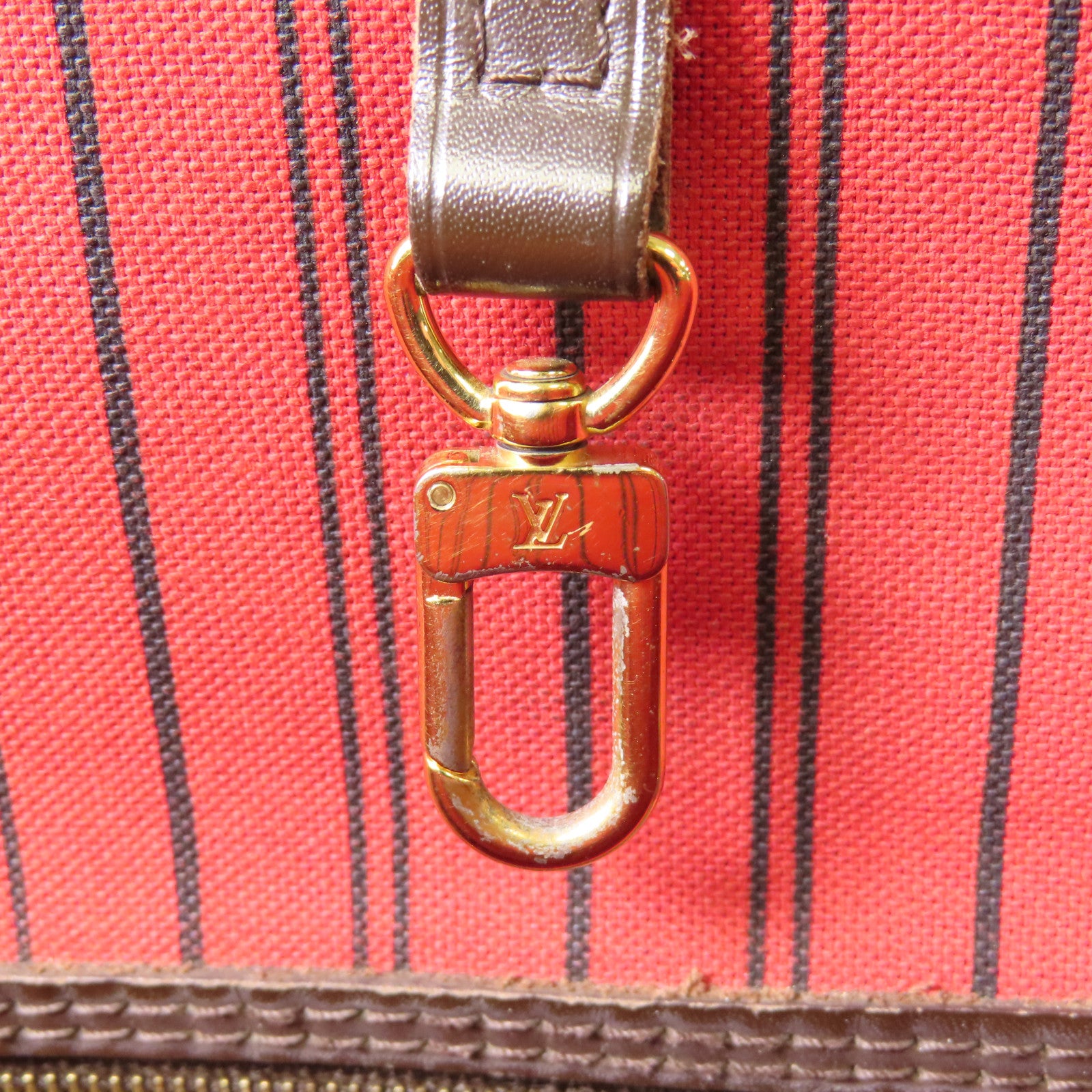 LOUIS VUITTON Damier Neverfull MM金扣肩背袋/手挽袋棕色