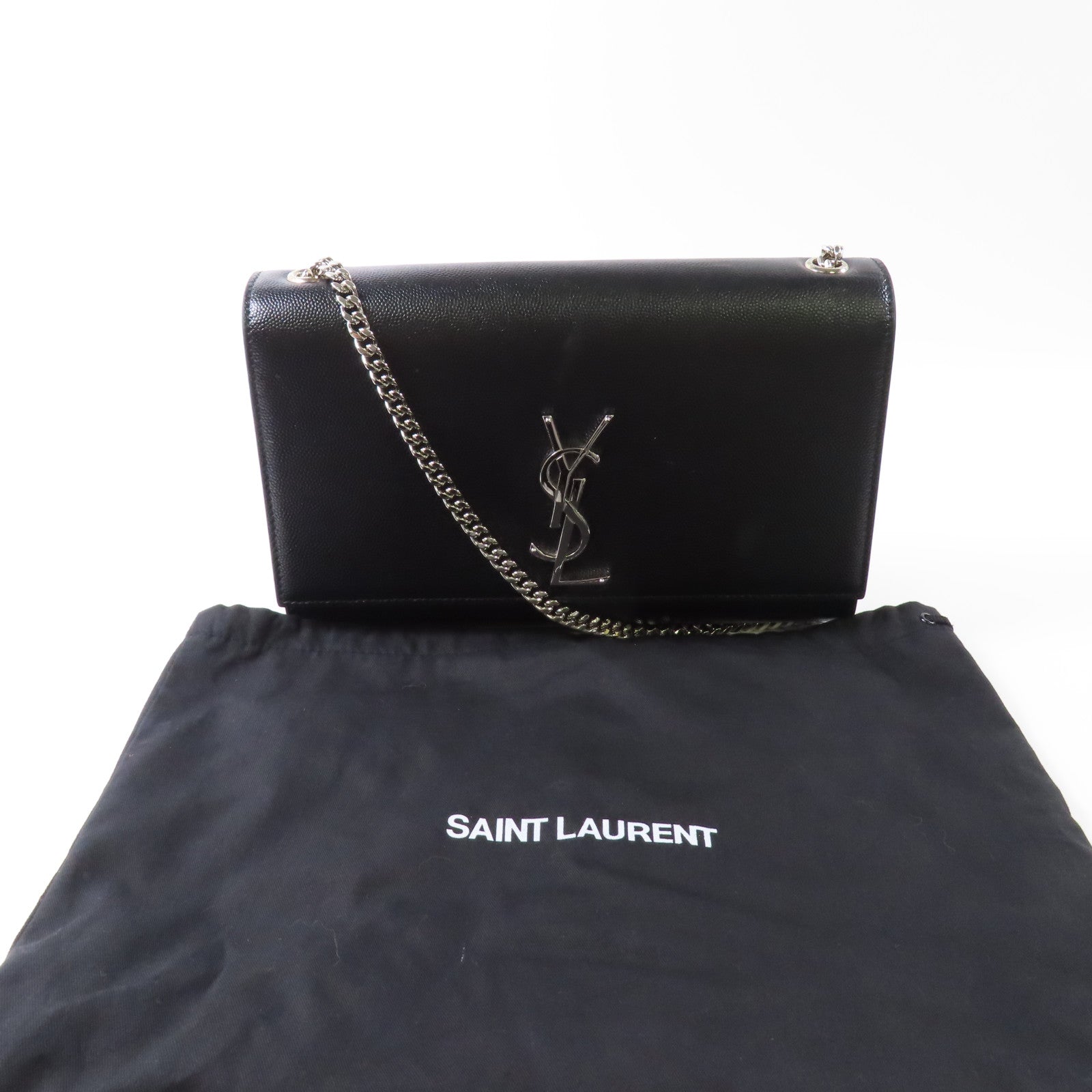 YVES SAINT LAURENT 牛皮皮革Chain Shoulder Bag銀扣鏈帶肩背袋