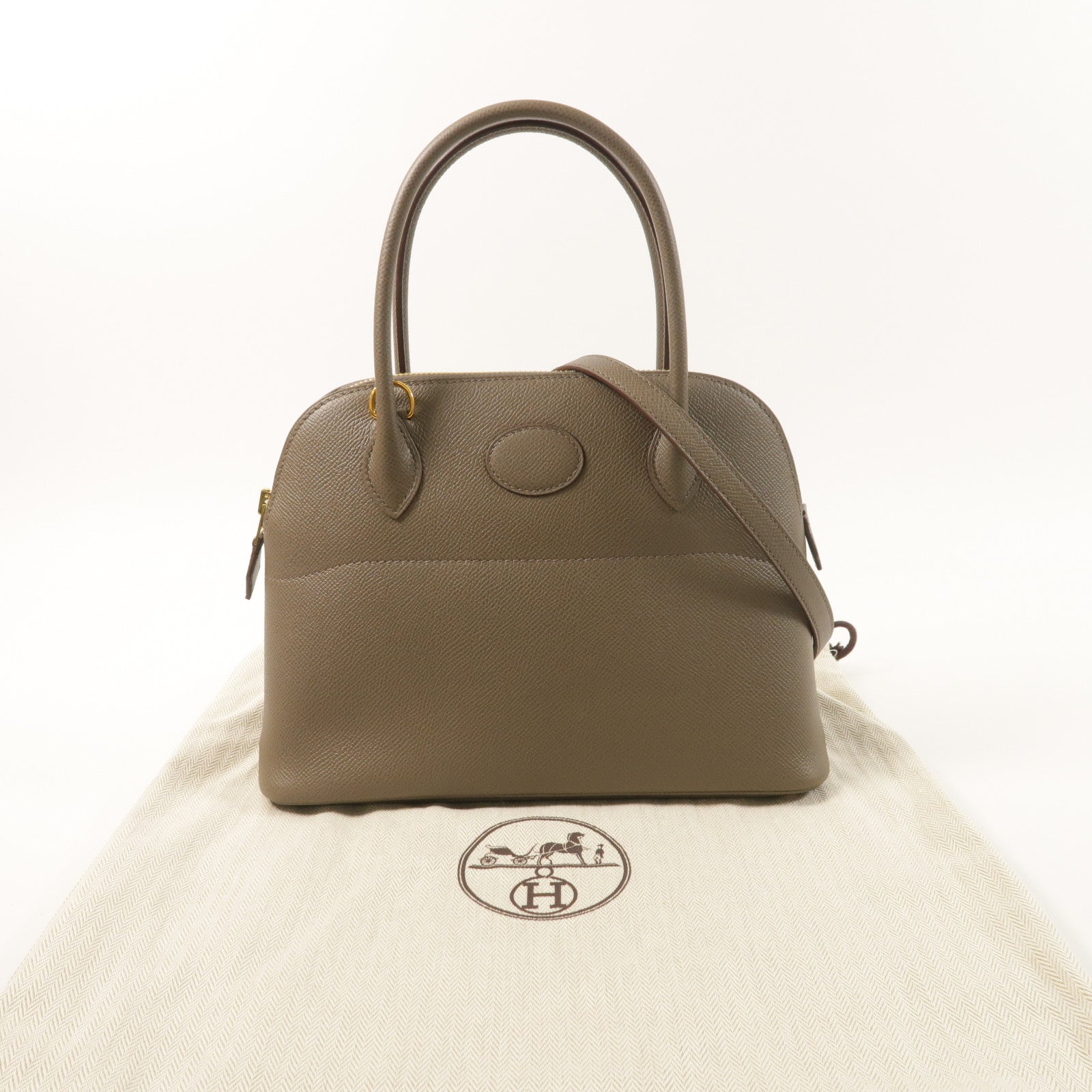 HERMES Epsom皮革Bolide 27金扣手挽肩背兩用袋Etain
