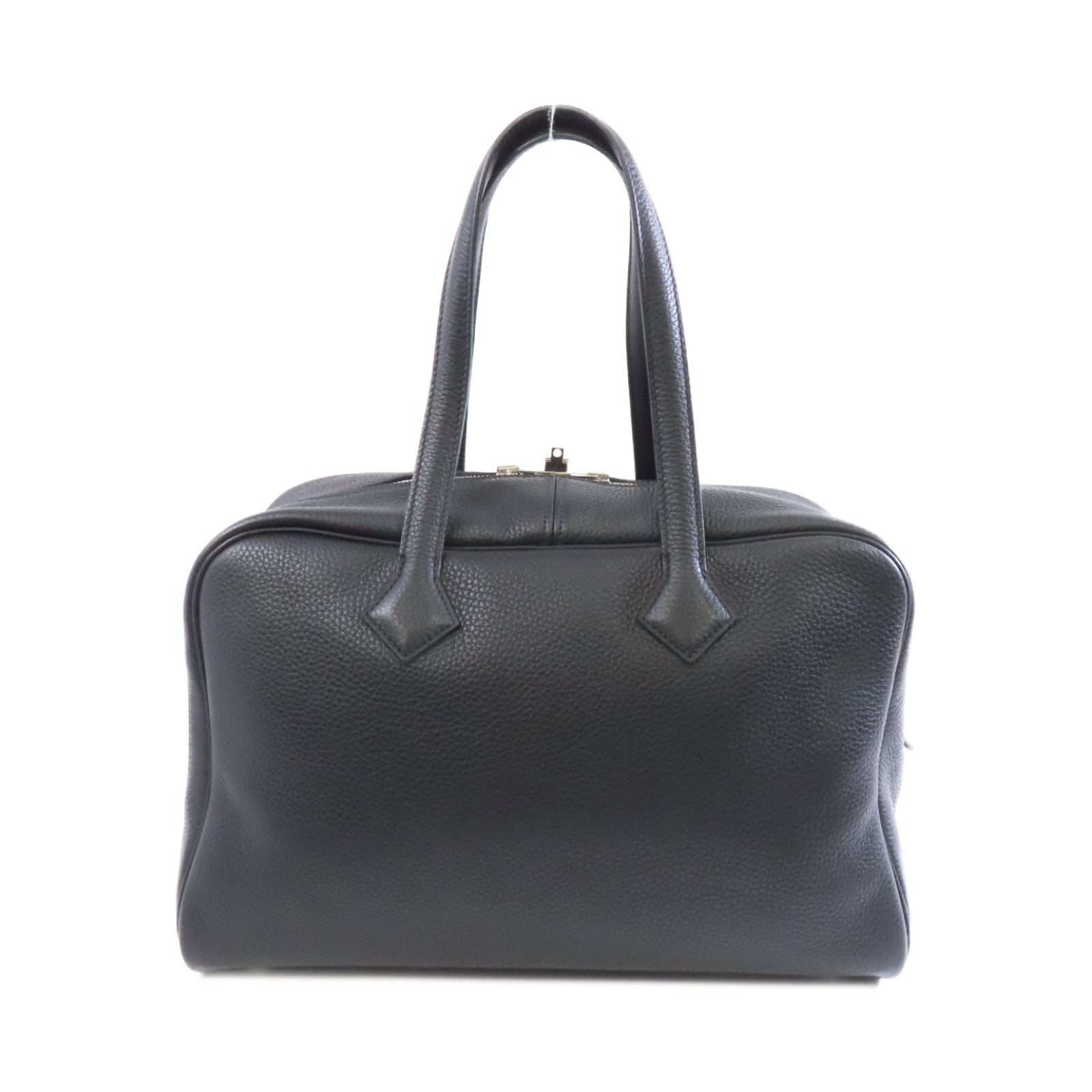 HERMES Clemence皮革Victoria 35銀扣手挽袋Noir/黑色