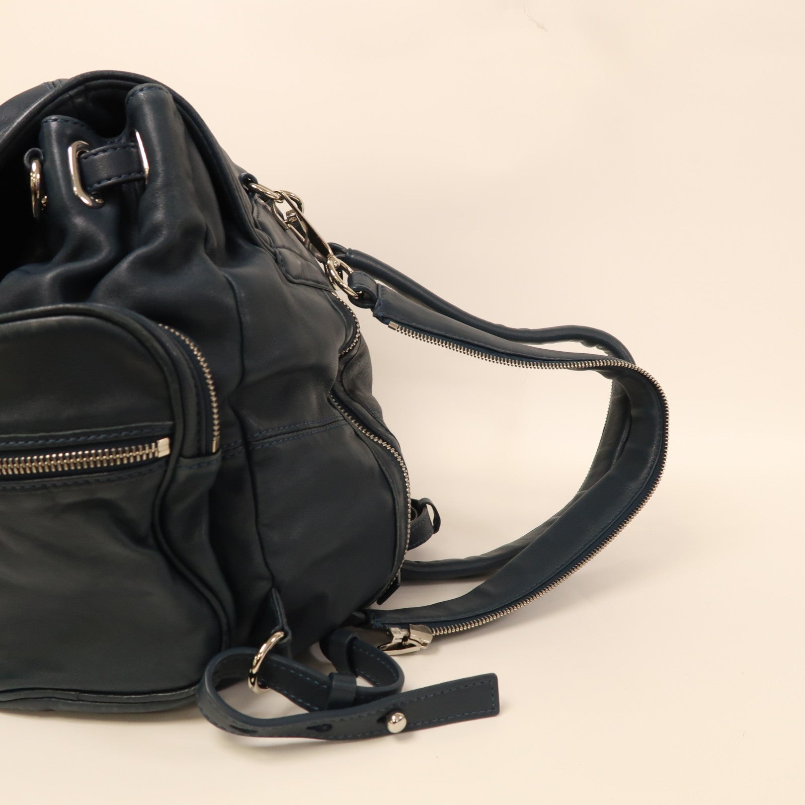 T by ALEXANDER WANG 羊皮皮革Alexander Wang Backpack銀扣背包藍色