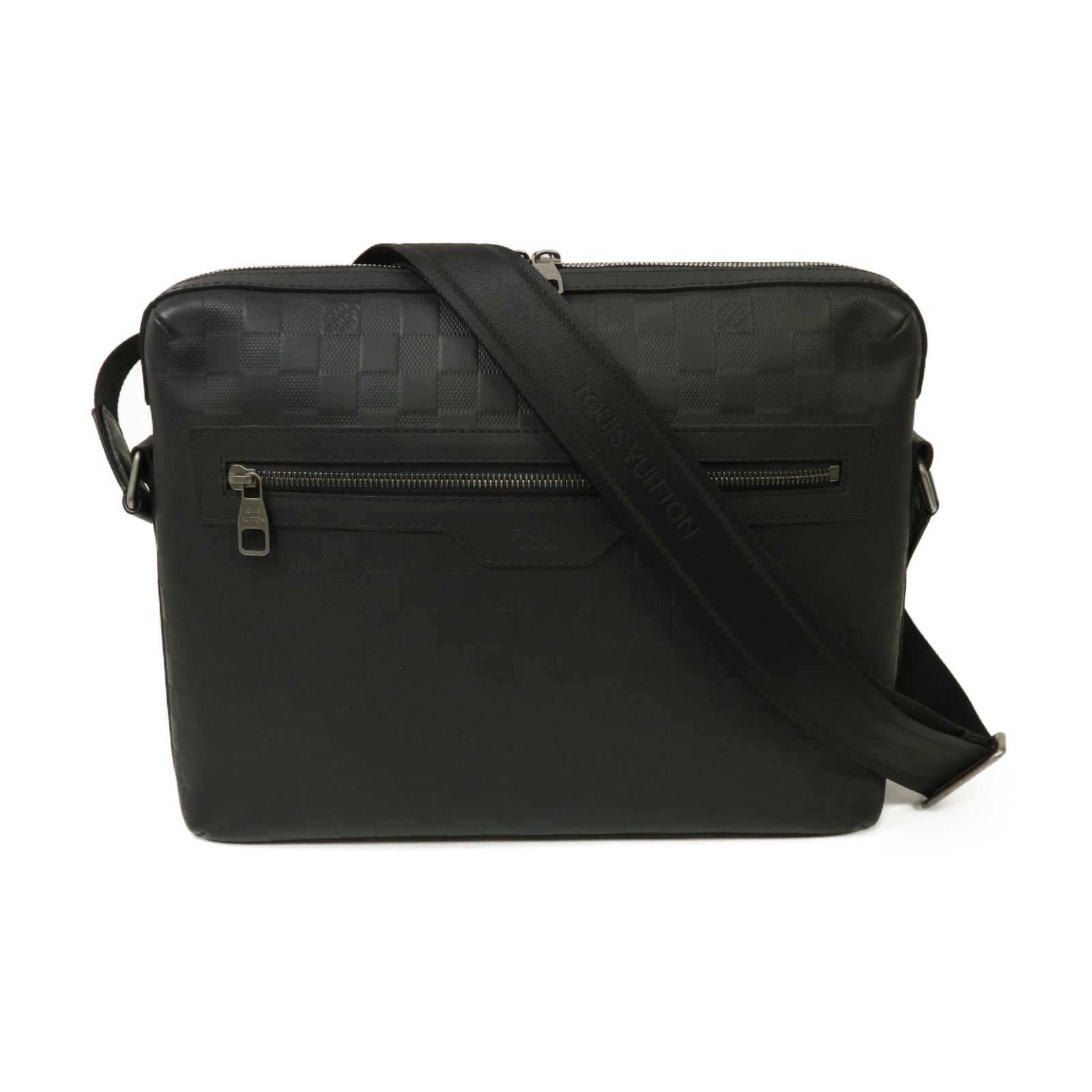 LOUIS VUITTON Damier Infini Calypso MM銀扣肩背袋黒色