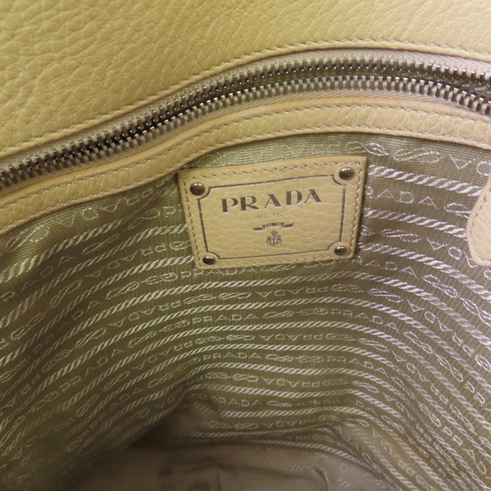 PRADA 牛皮皮革2Way Shoulder Bag銀扣手挽肩背兩用袋杏色