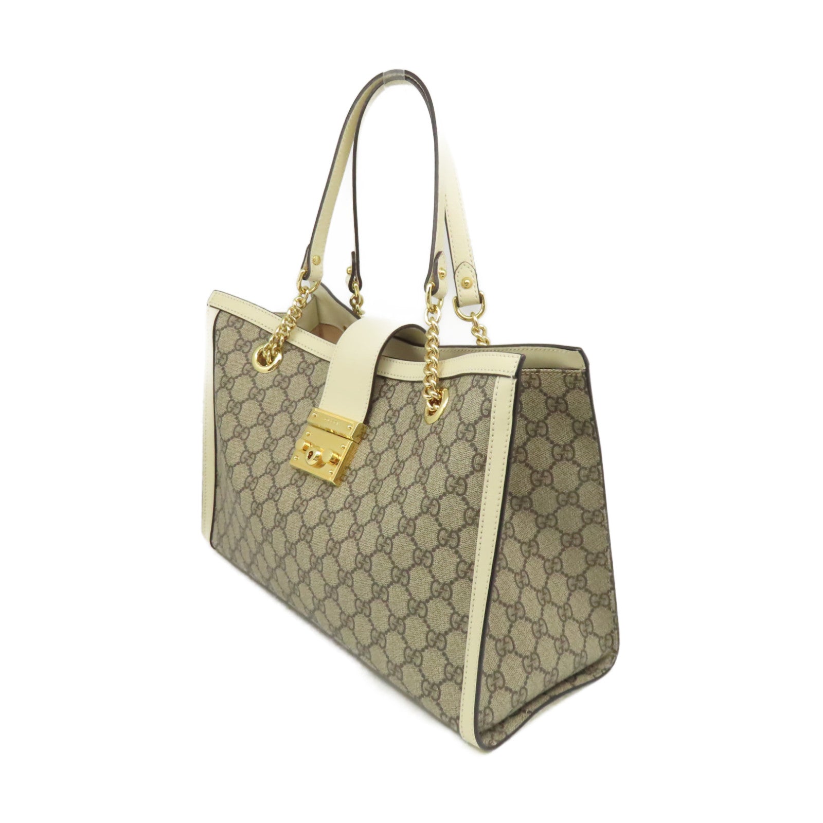 GUCCI 【激減優惠】塗層帆布Padlock GG Chain Shoulder Bag肩背袋啡色/米白色