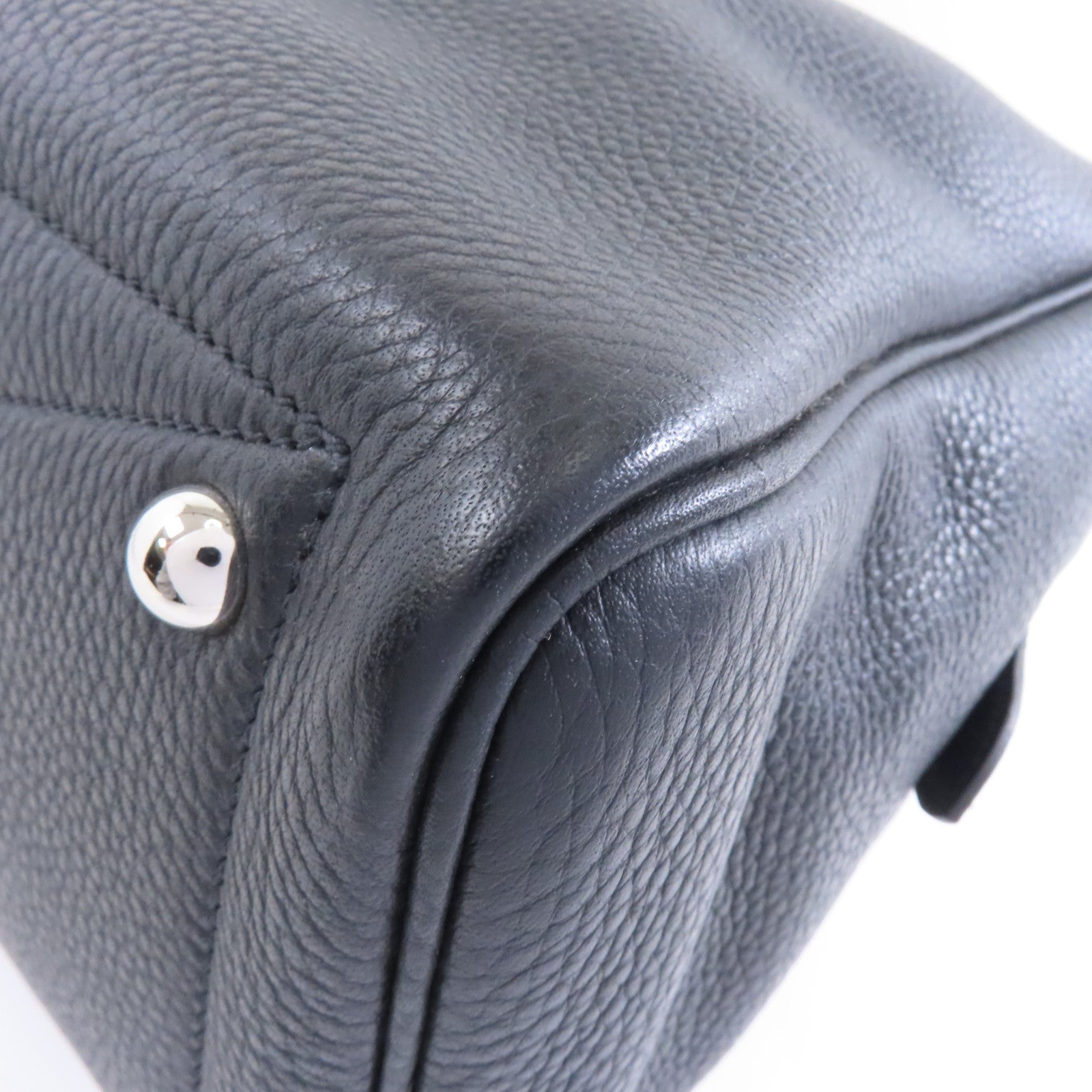 HERMES Clemence皮革Victoria 35銀扣手挽袋Noir/黑色