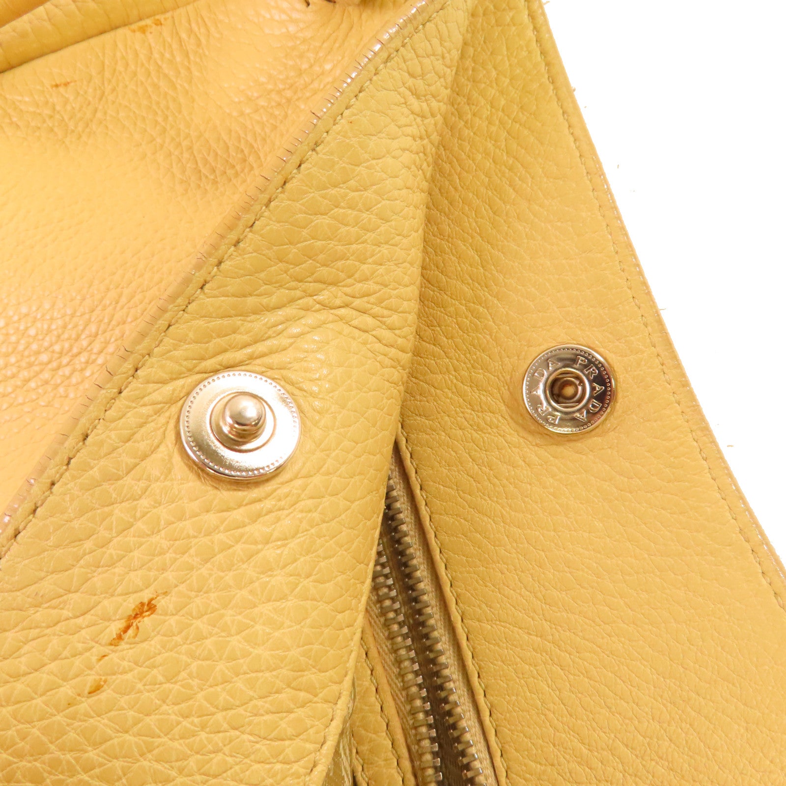 PRADA 牛皮皮革2Way Shoulder Bag銀扣手挽肩背兩用袋杏色