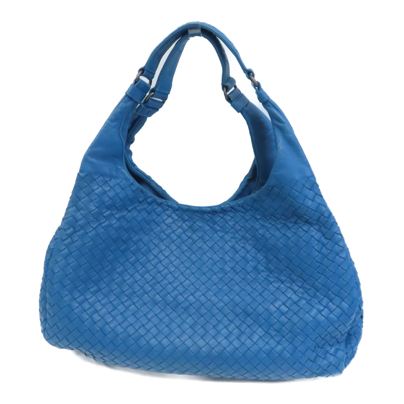 BOTTEGA VENETA 織紋皮革Shoulder Bag銀扣手挽袋藍色