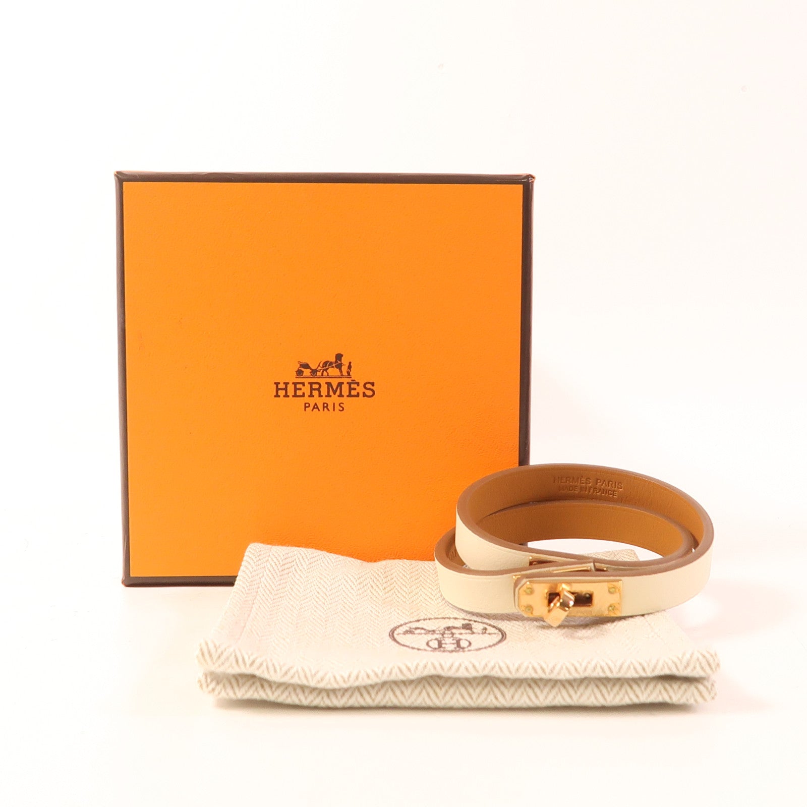 HERMES Swift皮革Kelly Double Tour Bracelet金扣手帶Nata