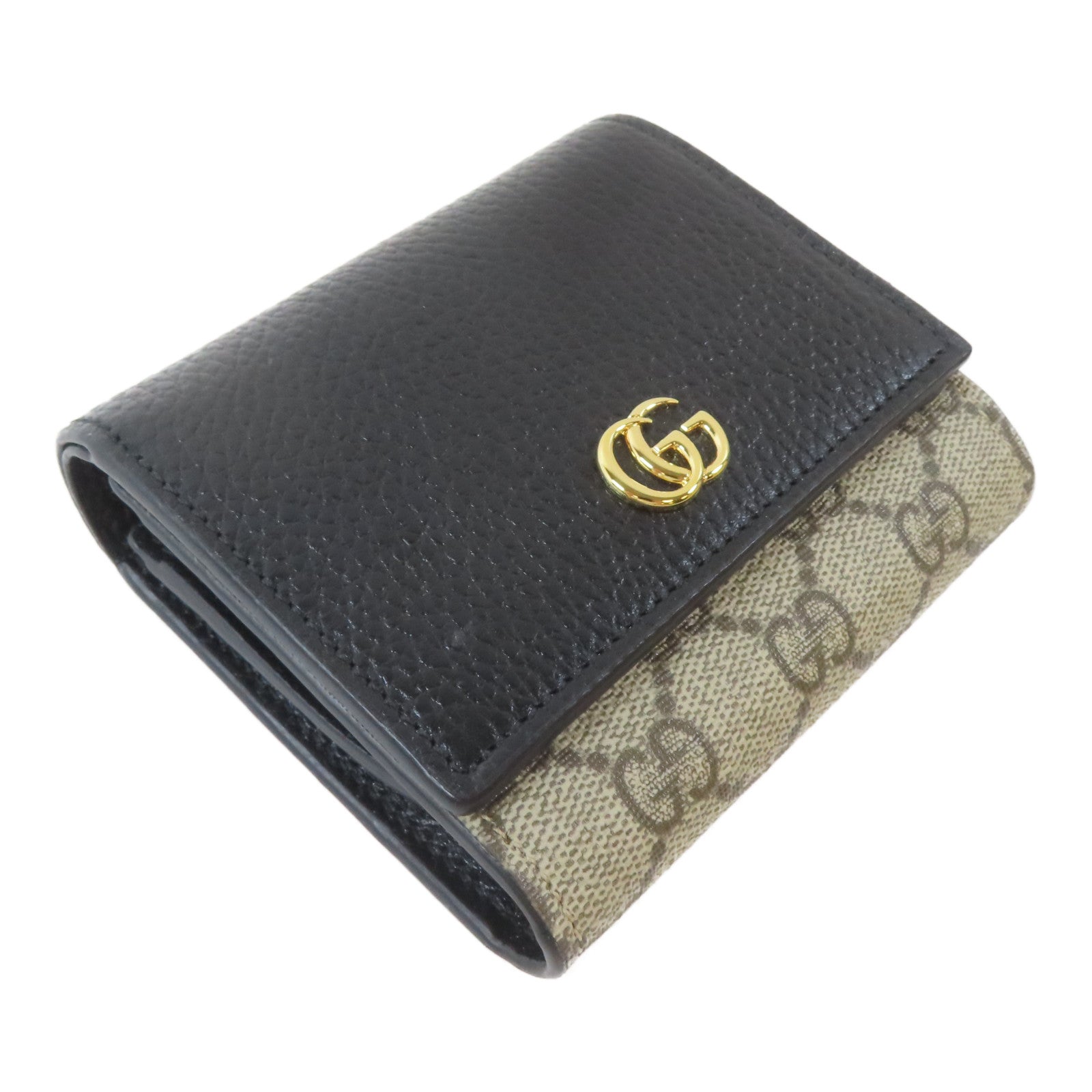 GUCCI 塗層帆布GG Marmont Medium Wallet金扣錢包黑色/啡色