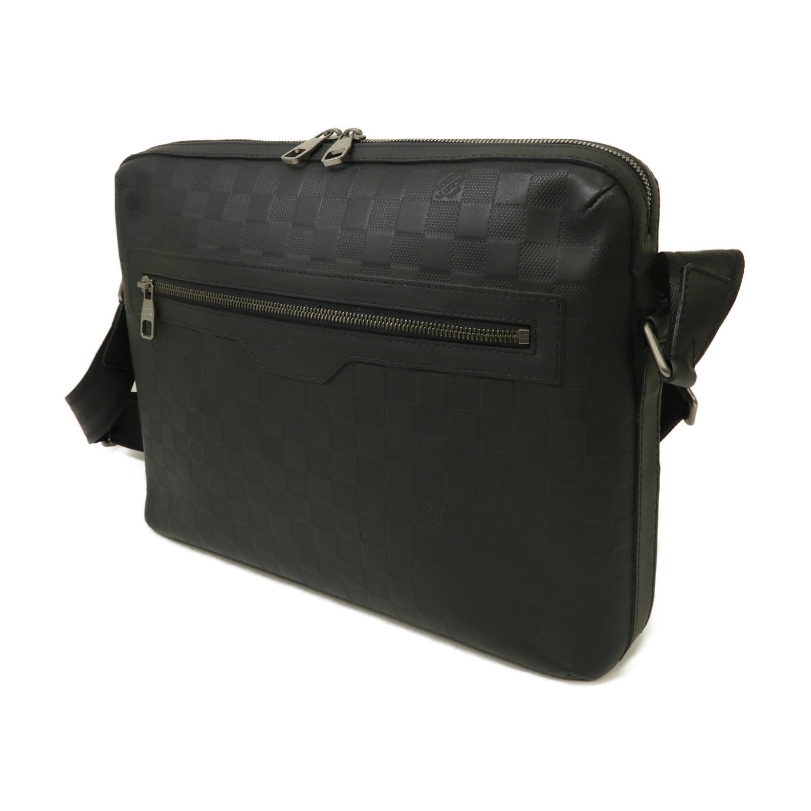 LOUIS VUITTON Damier Infini Calypso MM銀扣肩背袋黒色