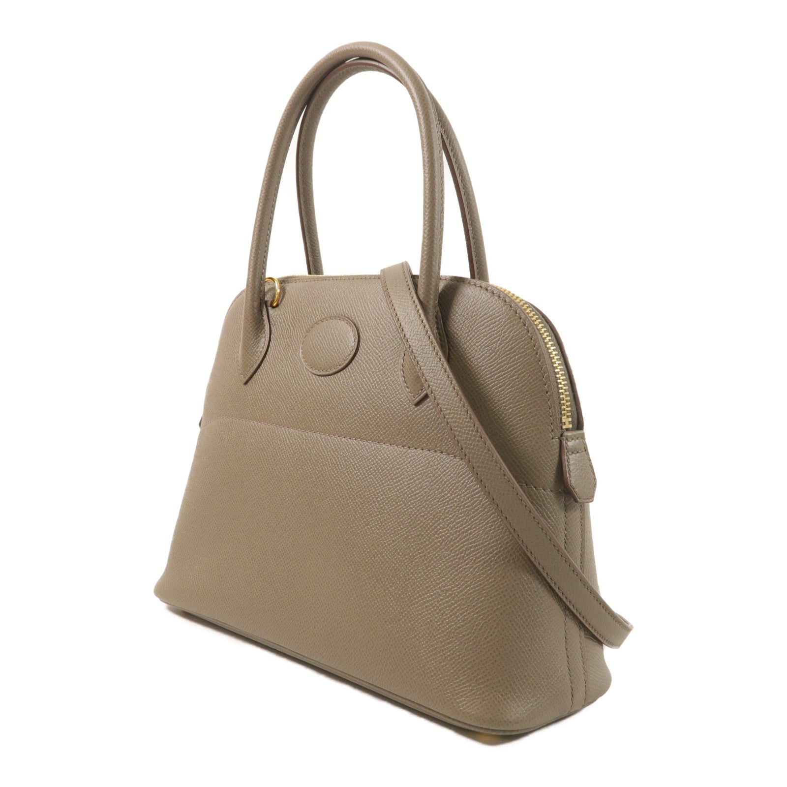 HERMES Epsom皮革Bolide 27金扣手挽肩背兩用袋Etain