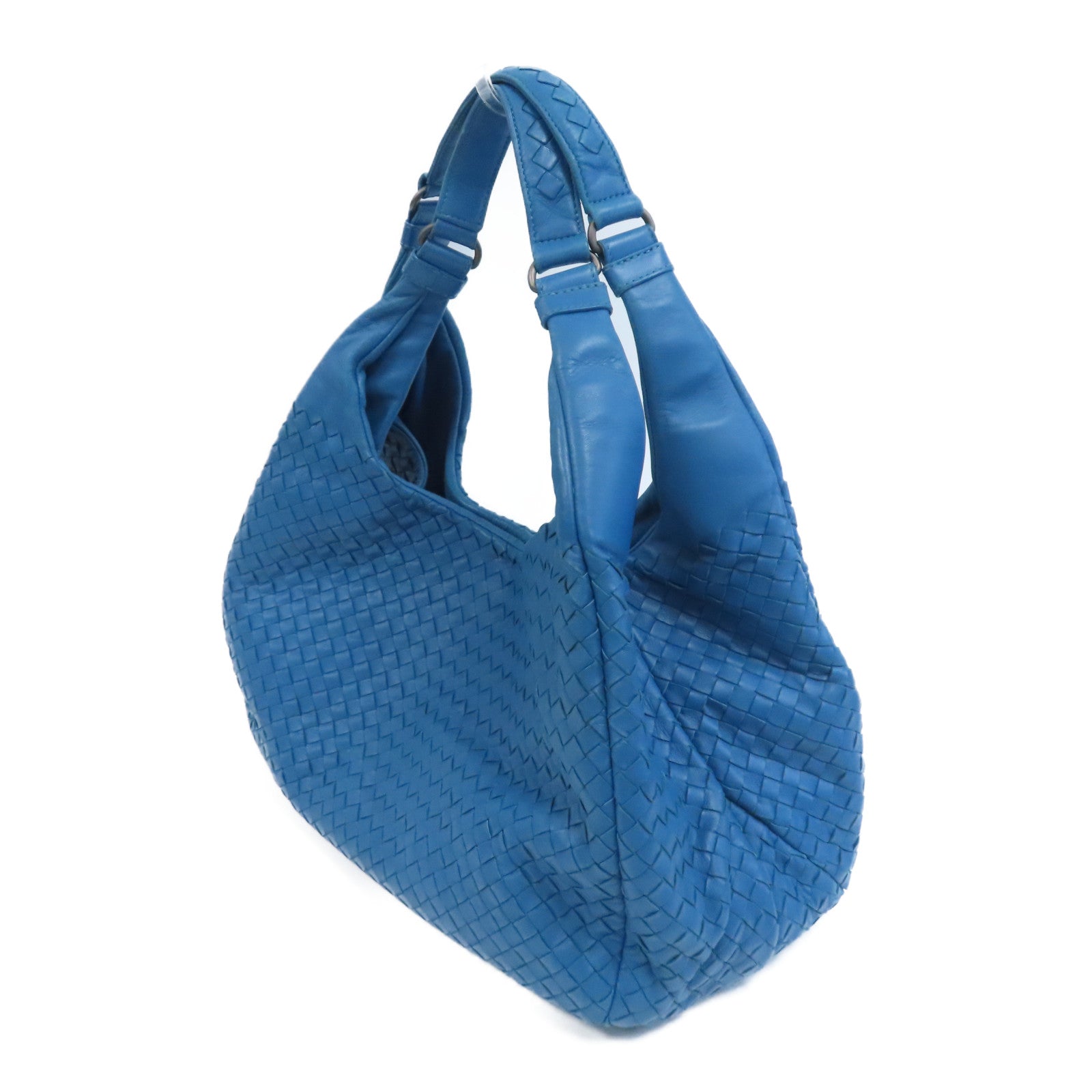BOTTEGA VENETA 織紋皮革Shoulder Bag銀扣手挽袋藍色