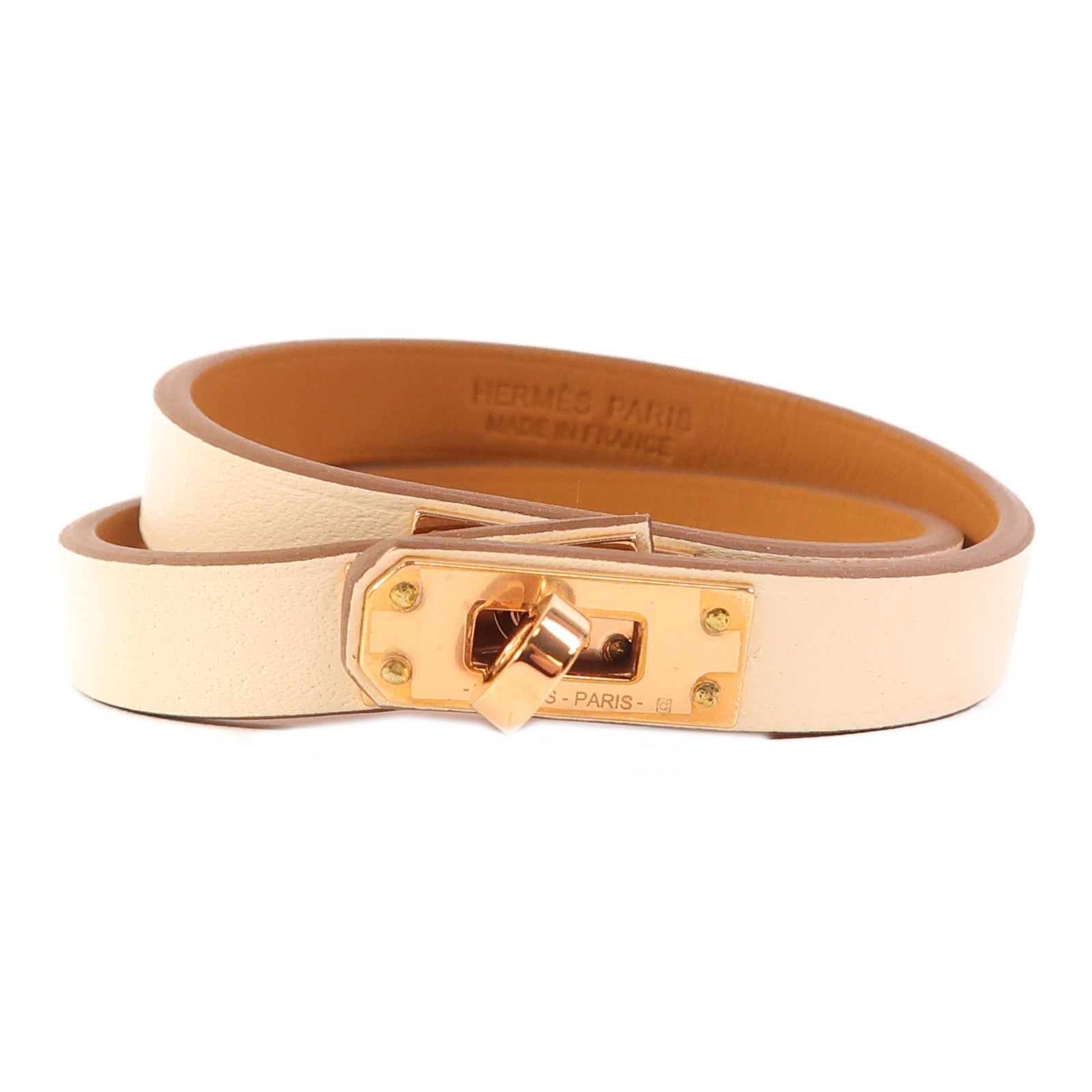 HERMES Swift皮革Kelly Double Tour Bracelet金扣手帶Nata