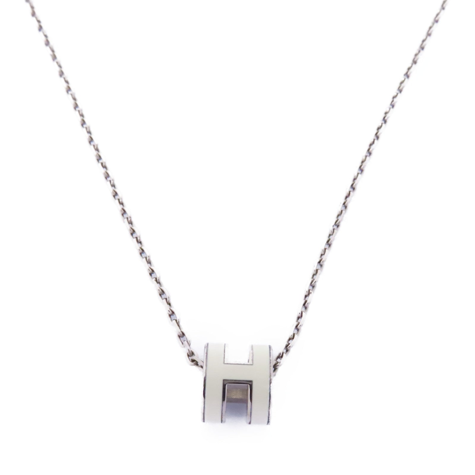 HERMES 金屬Mini Pop H Necklace項鍊白色/銀色