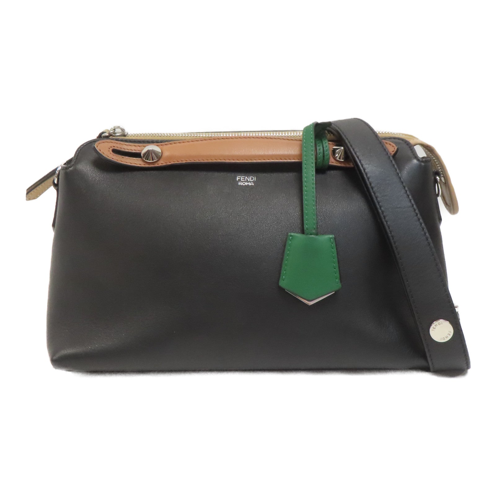 FENDI 牛皮皮革Small By The Way銀扣肩背袋黑色